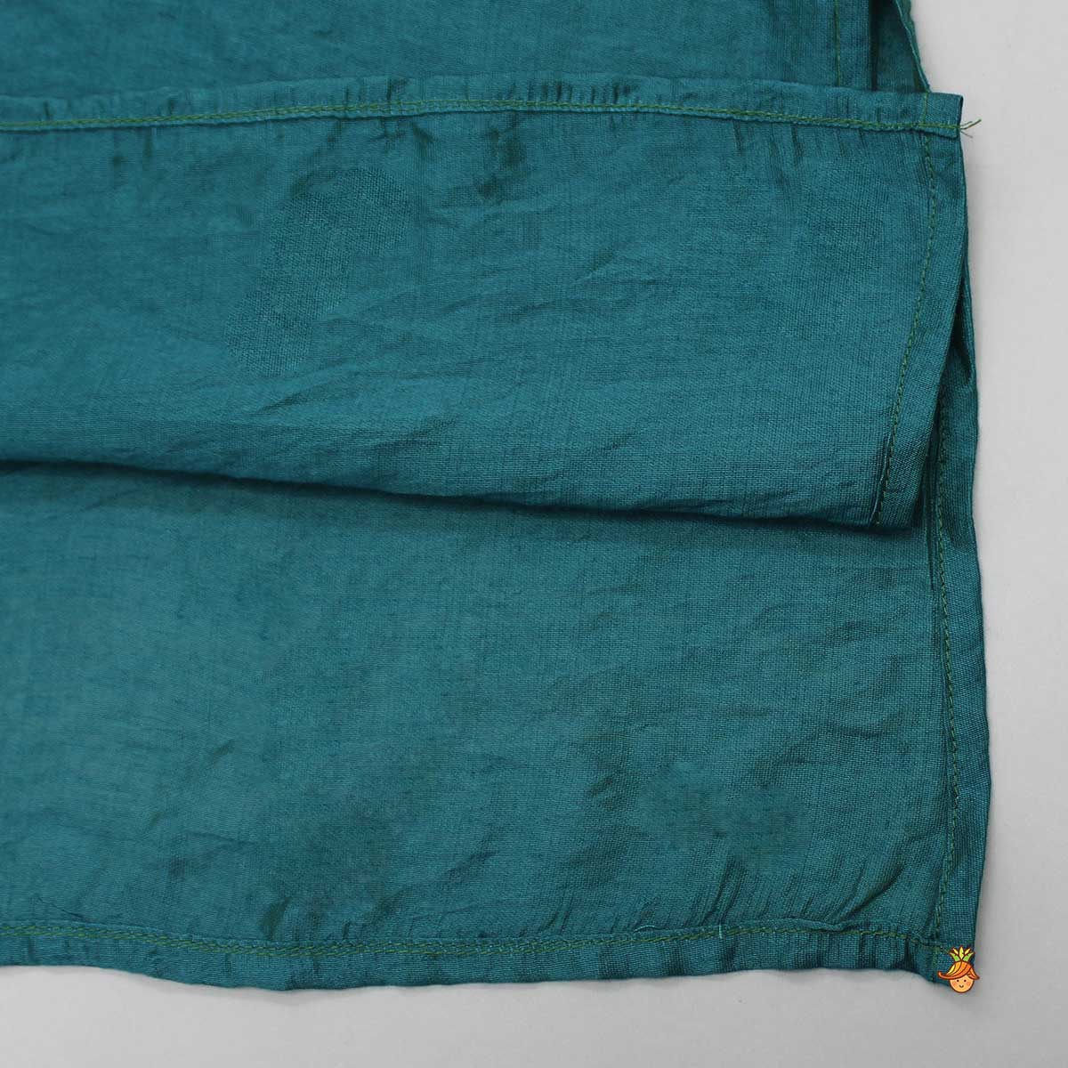 Sequins Embellished Lace Work Teal Blue Ethnic Kurta And Pyjama