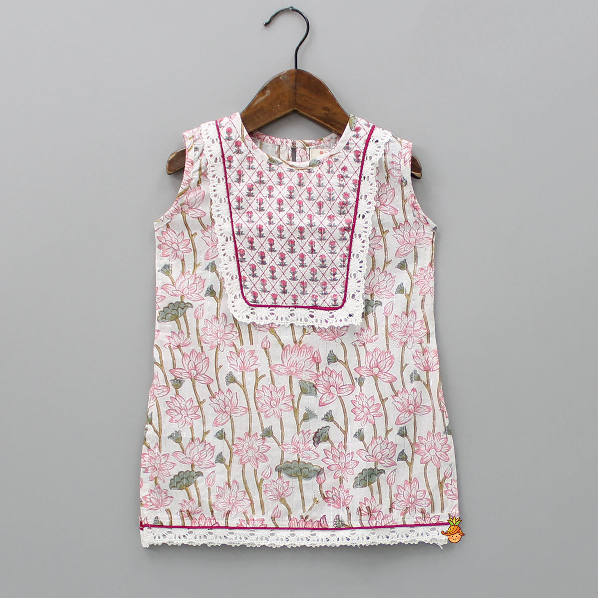 Lurex Striped Hand Block Floral Printed Kurti And Tiered Sharara With Dupatta