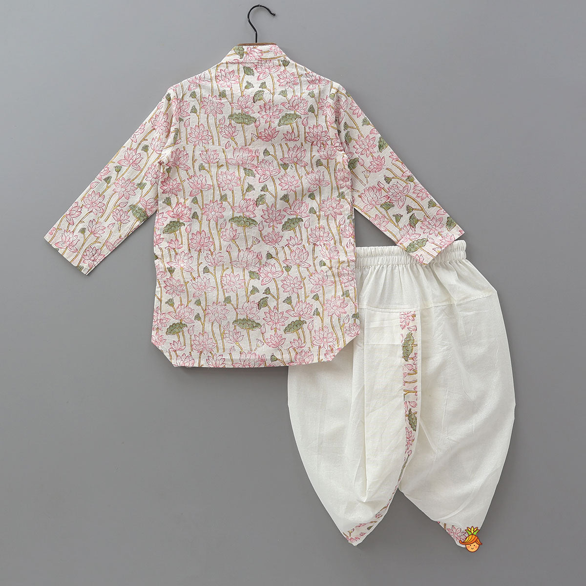 Lurex Striped Hand Block Floral Printed Stylish Pink Kurta And Dhoti