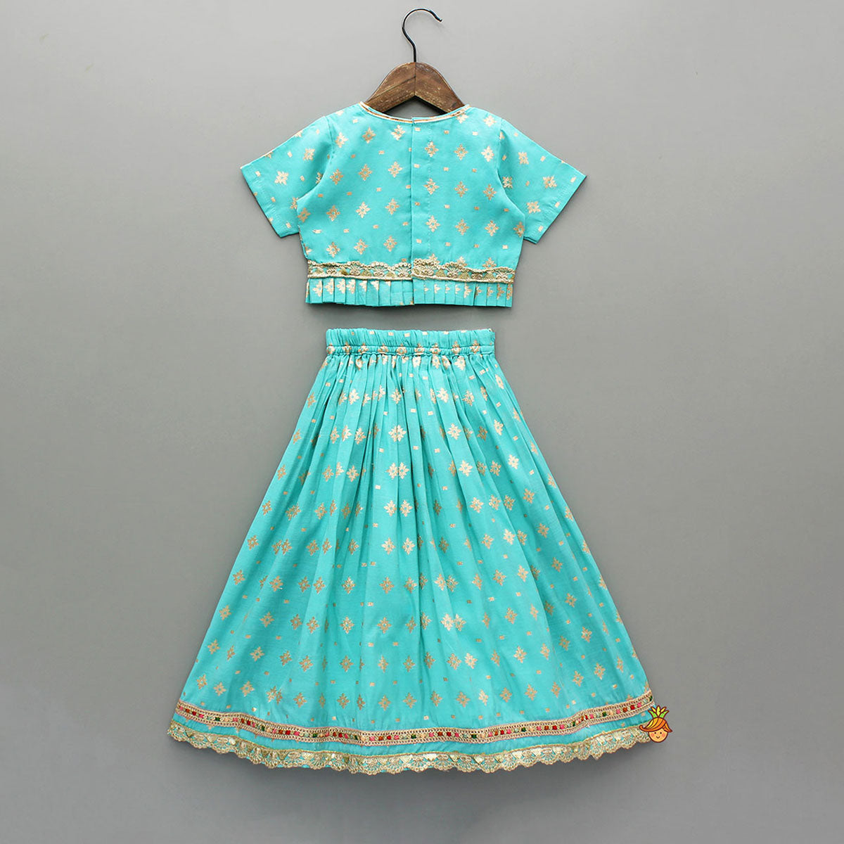 Chanderi Embroidered Teal Green Top And Lehenga With Contrasting Dupatta