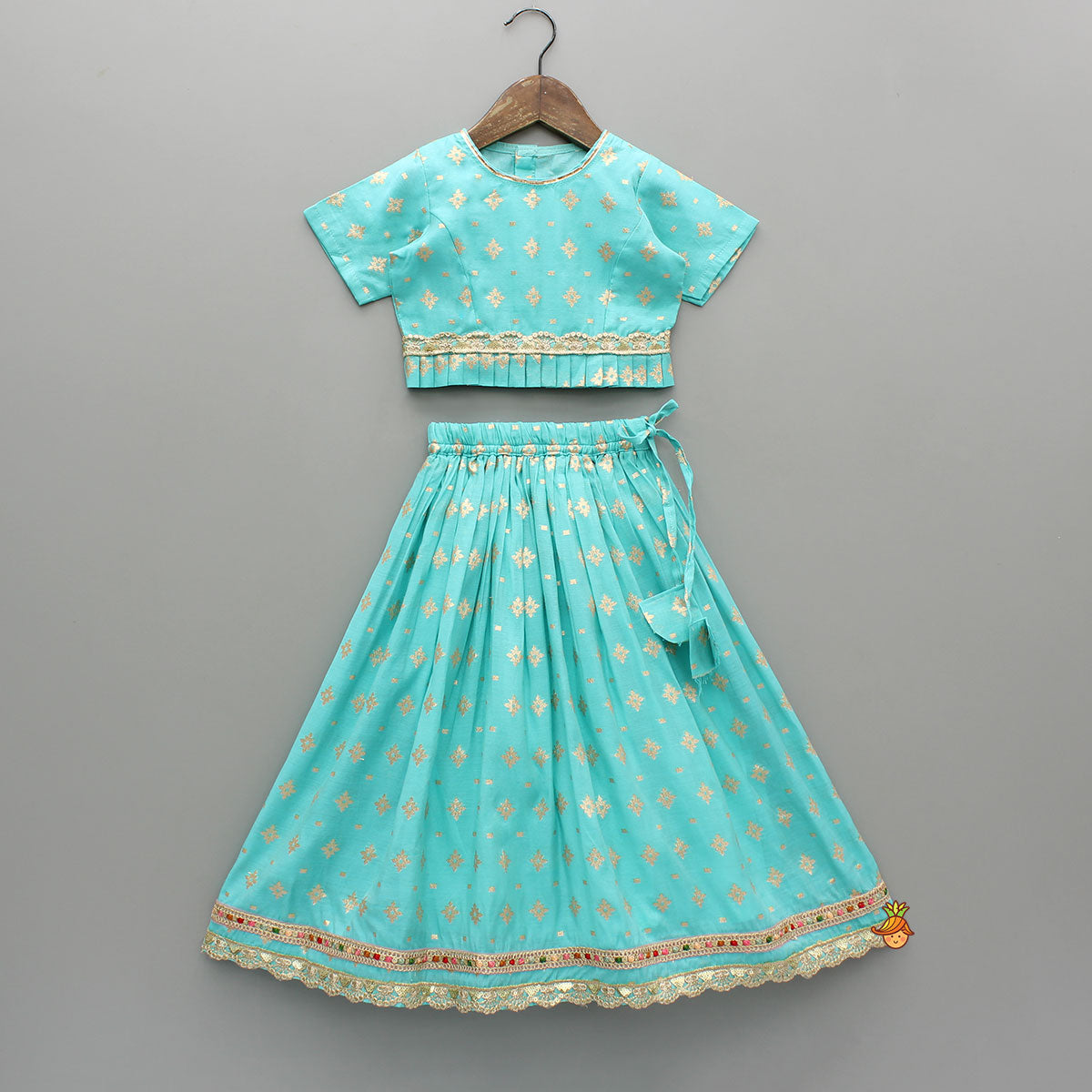 Chanderi Embroidered Teal Green Top And Lehenga With Contrasting Dupatta