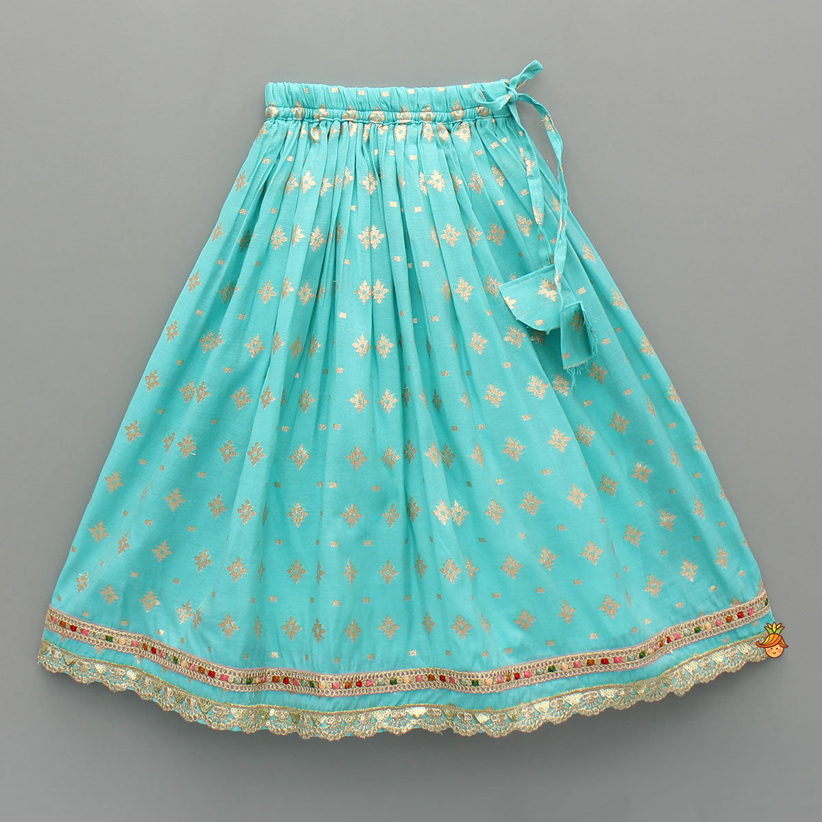 Chanderi Embroidered Teal Green Top And Lehenga With Contrasting Dupatta