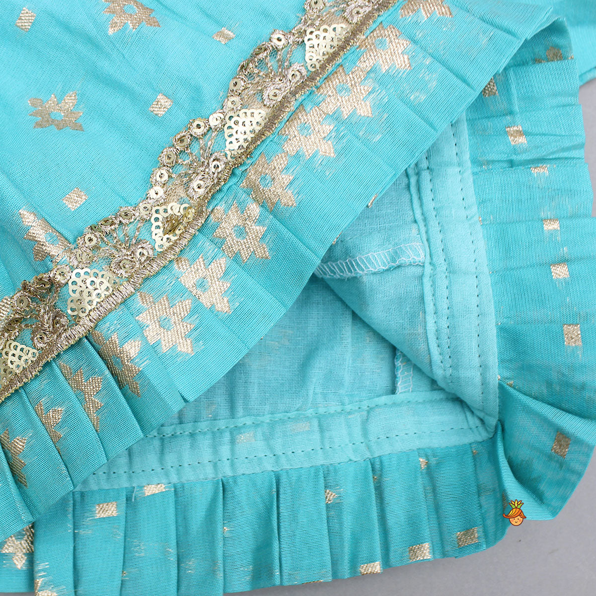 Chanderi Embroidered Teal Green Top And Lehenga With Contrasting Dupatta