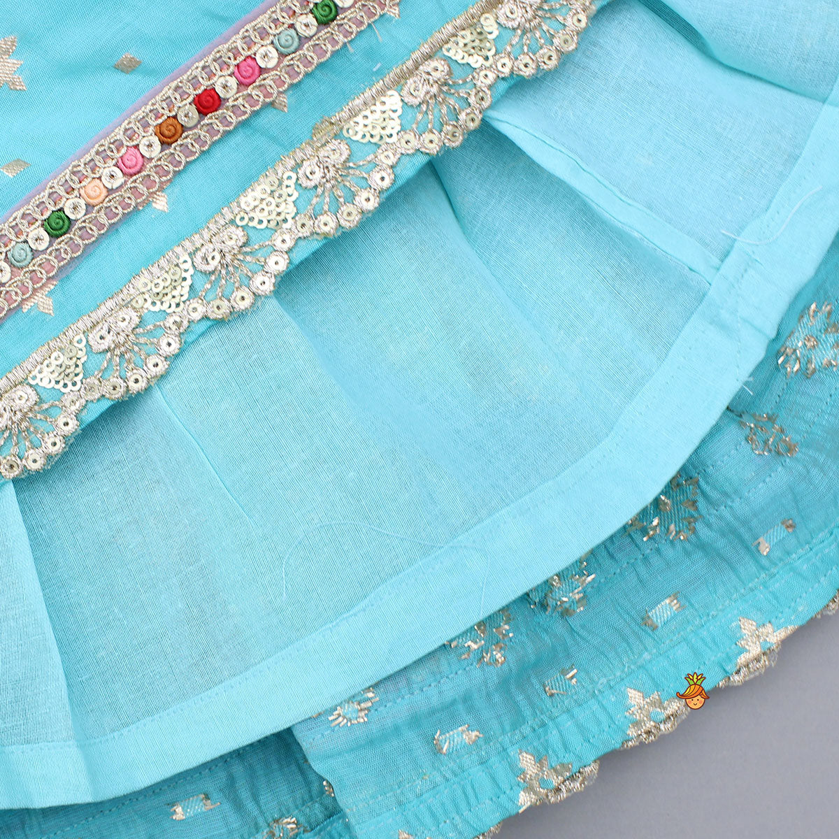 Chanderi Embroidered Teal Green Top And Lehenga With Contrasting Dupatta