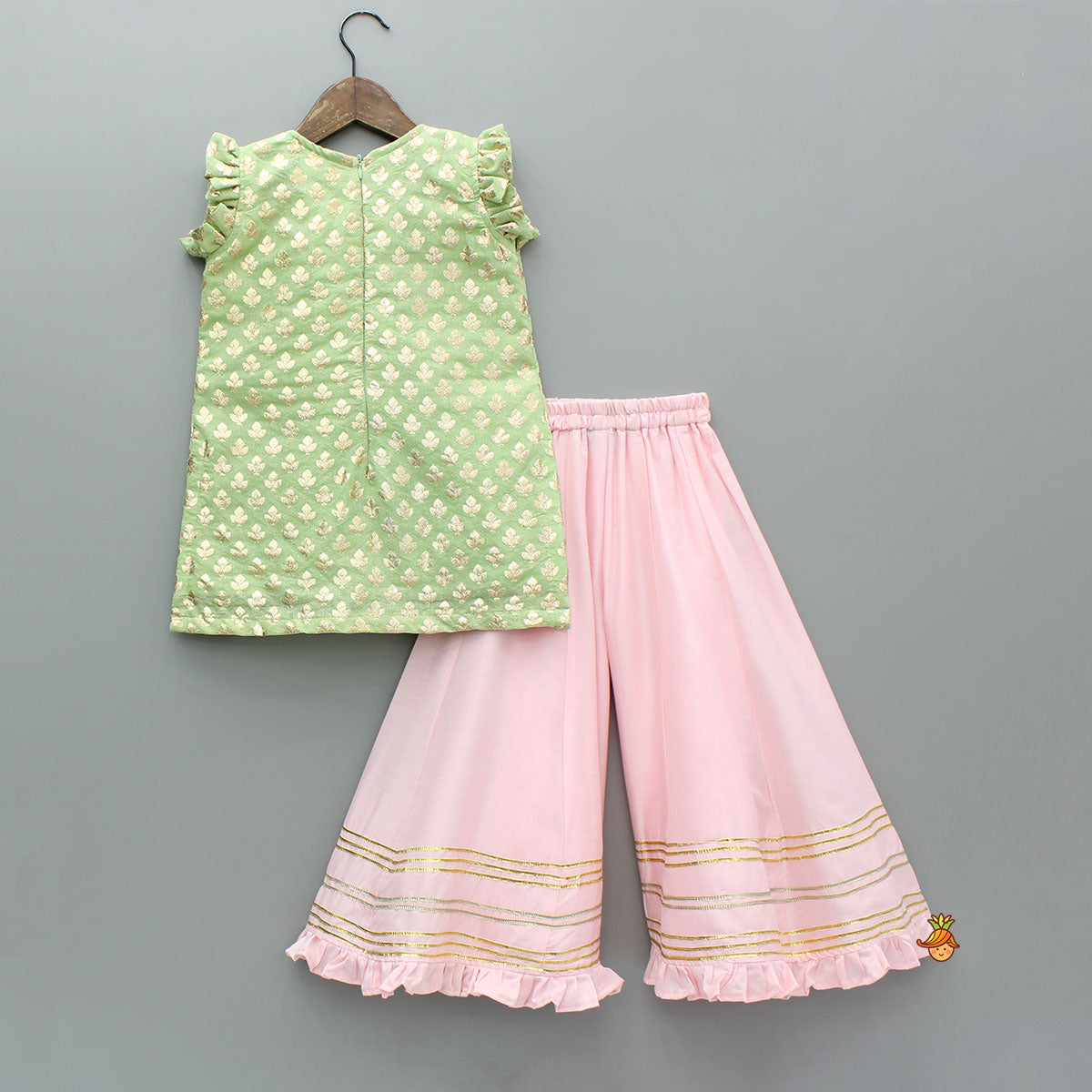 Chanderi Embroidered Kurti And Flared Palazzo With Light Pink Dupatta