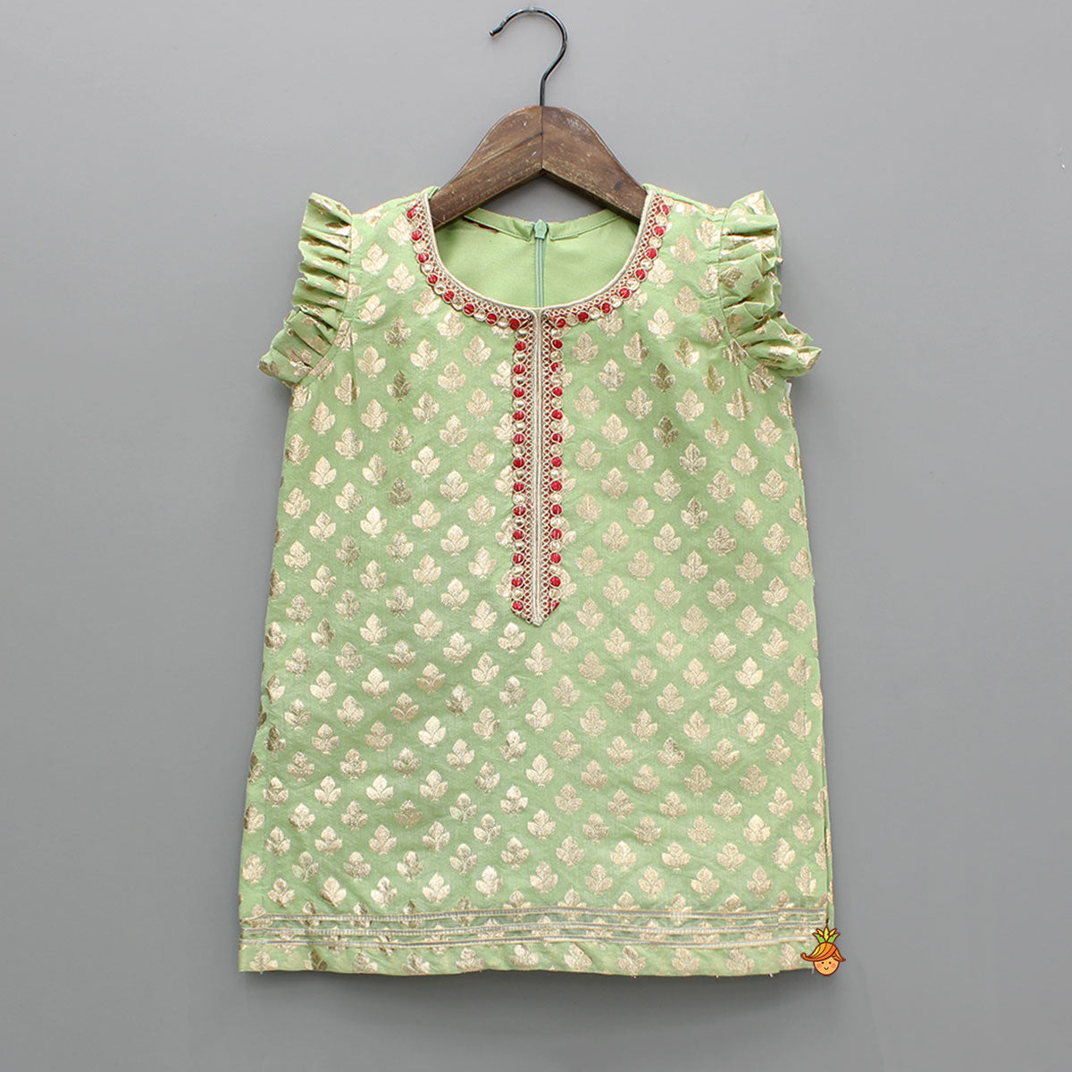 Chanderi Embroidered Kurti And Flared Palazzo With Light Pink Dupatta