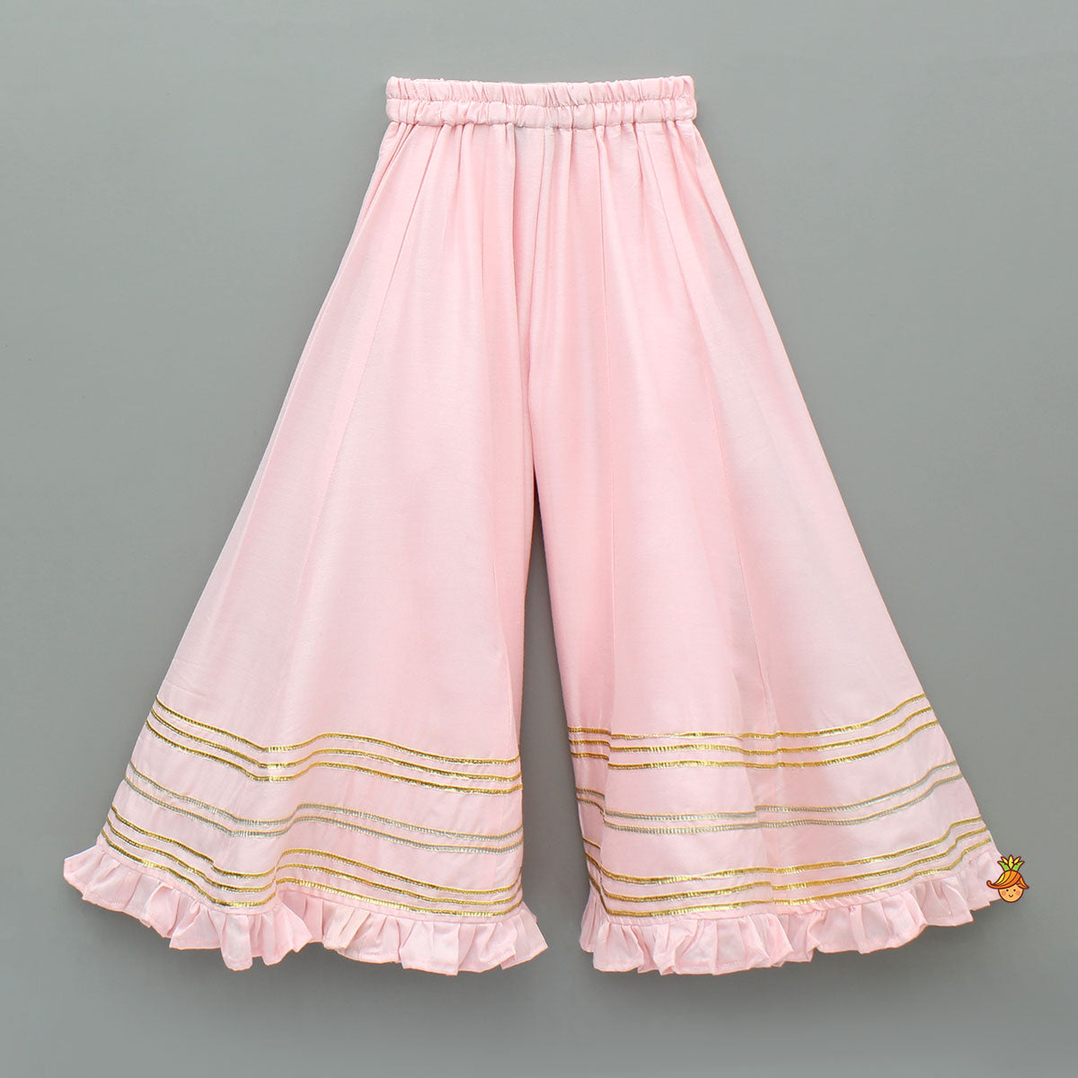 Chanderi Embroidered Kurti And Flared Palazzo With Light Pink Dupatta