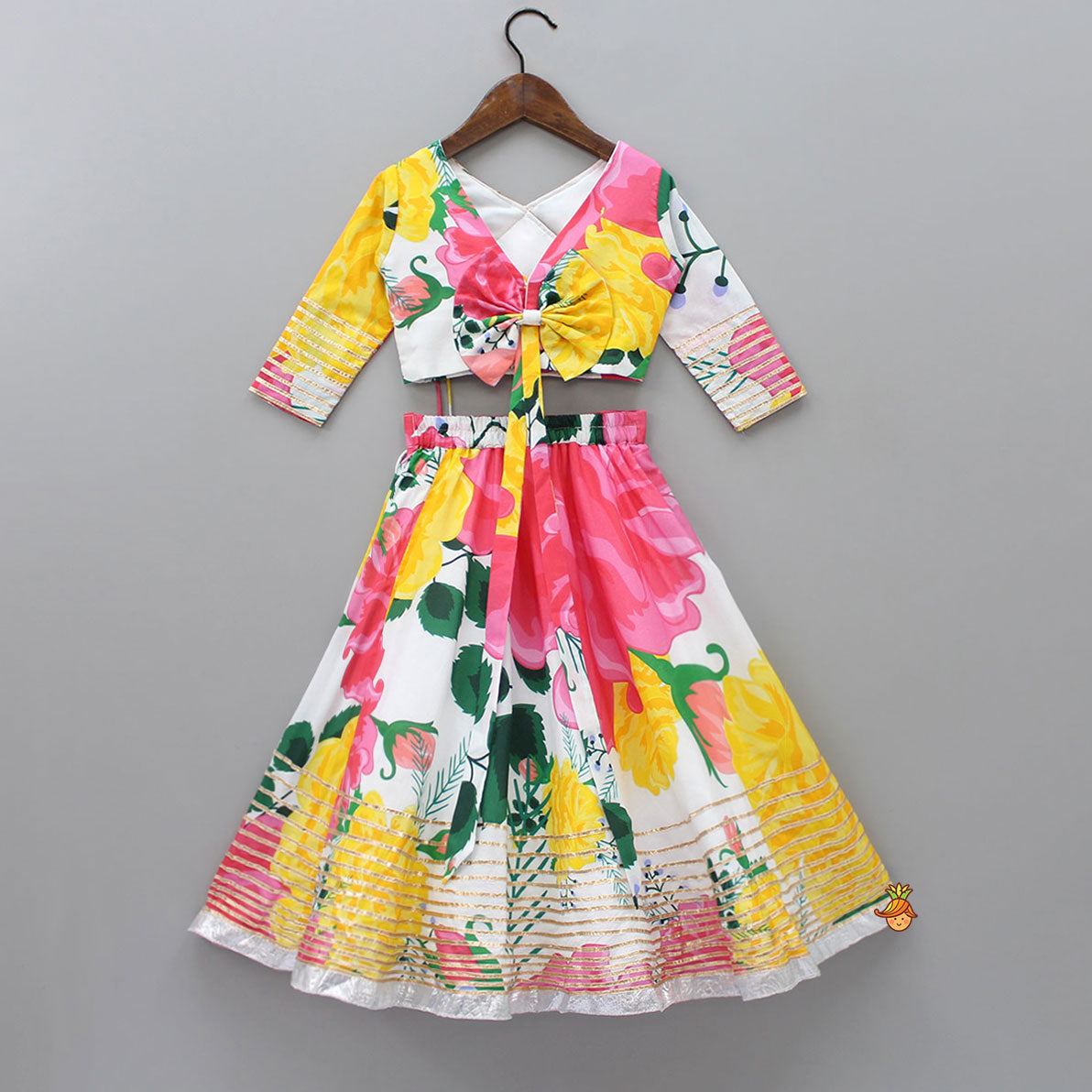 Tropical Floral Printed And Gota Lace Work Top With Lehenga