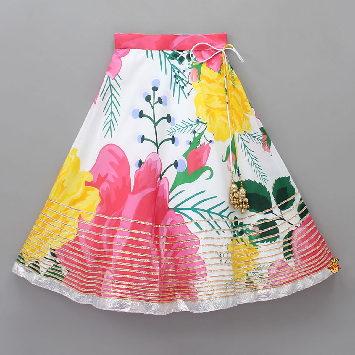 Tropical Floral Printed And Gota Lace Work Top With Lehenga