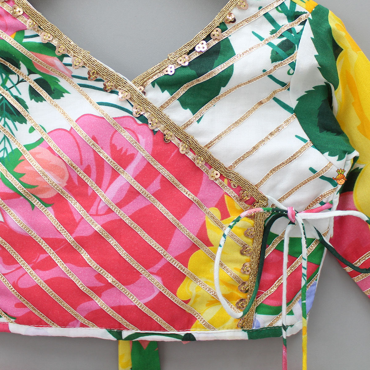 Tropical Floral Printed And Gota Lace Work Top With Lehenga