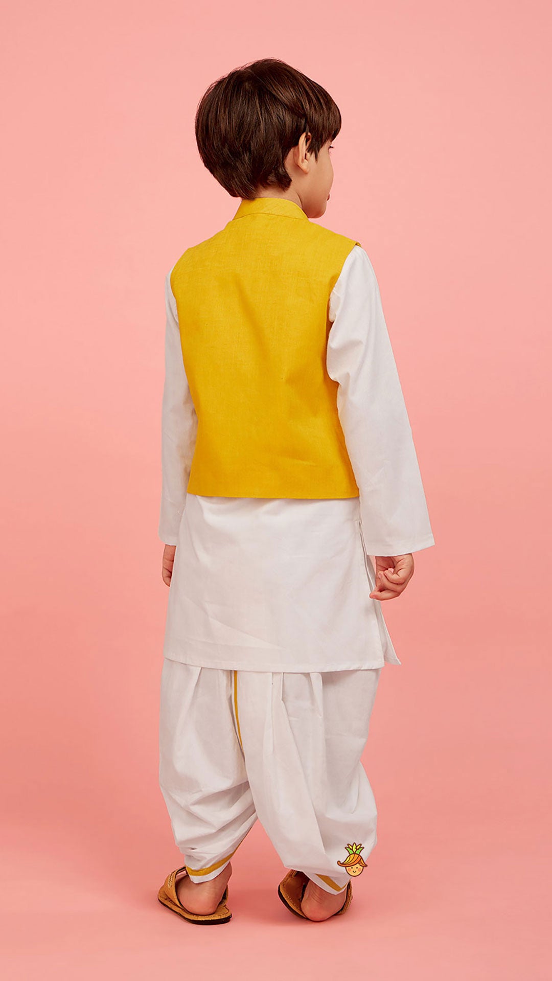 Cute Ganesh Thread Embroidered Jacket With Kurta And Dhoti