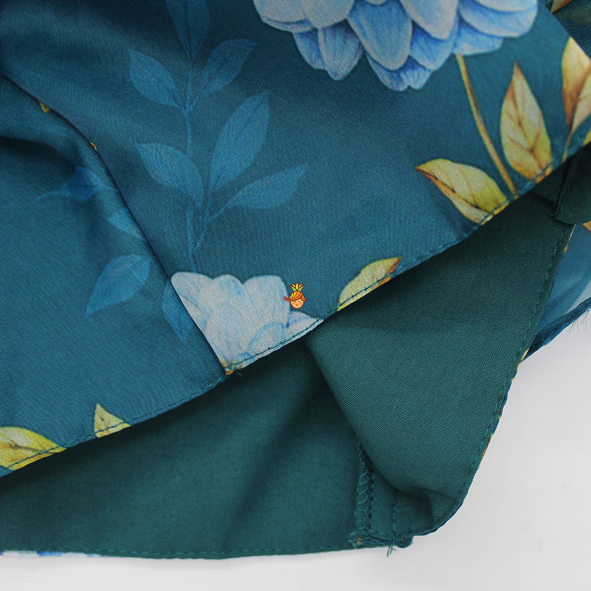 Teal Blue Floral Printed Top and High Low Lehenga