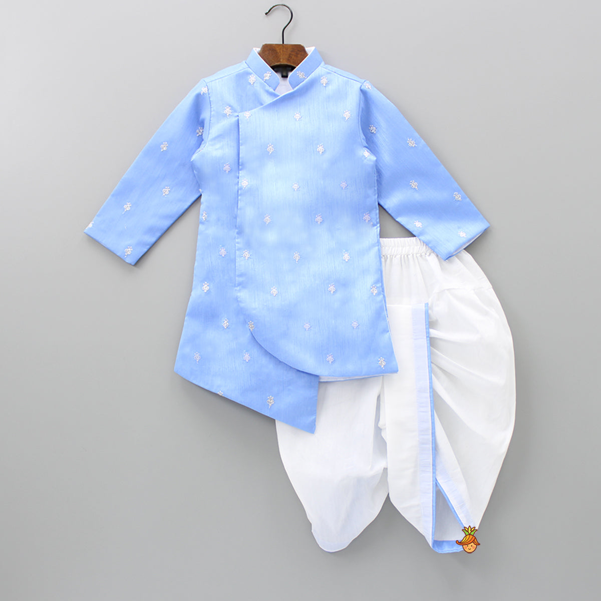 Booti Embroidered Lavender Blue Asymmetric Kurta And Dhoti