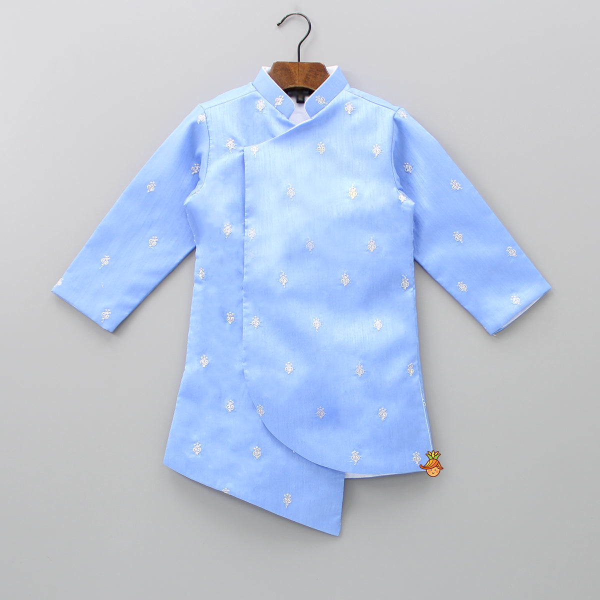 Booti Embroidered Lavender Blue Asymmetric Kurta And Dhoti