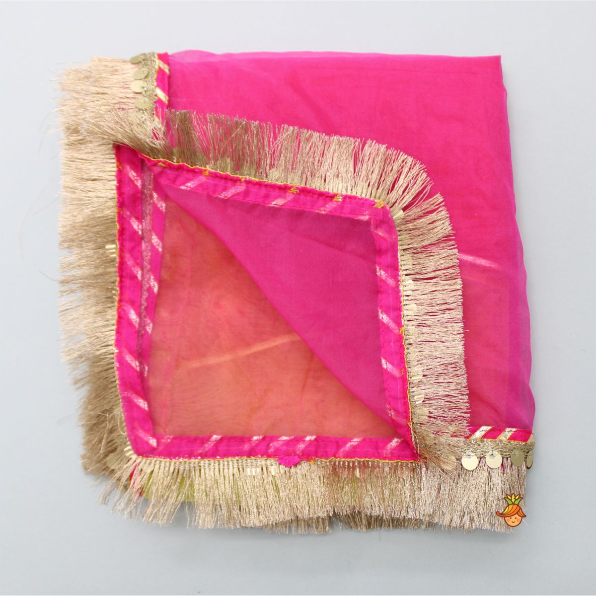 Gota Work Off White Top And Chanderi Embroidered Orange Patiala With Fringes Detailed Dupatta