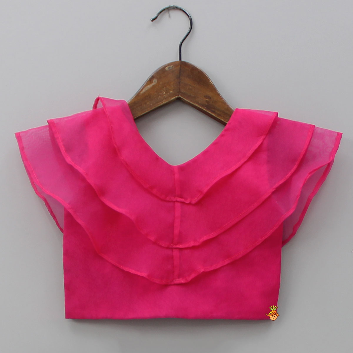 Triple Organza Layered Fuchsia Pink Flap Top And Floral Embroidered Aqua Blue Lehenga