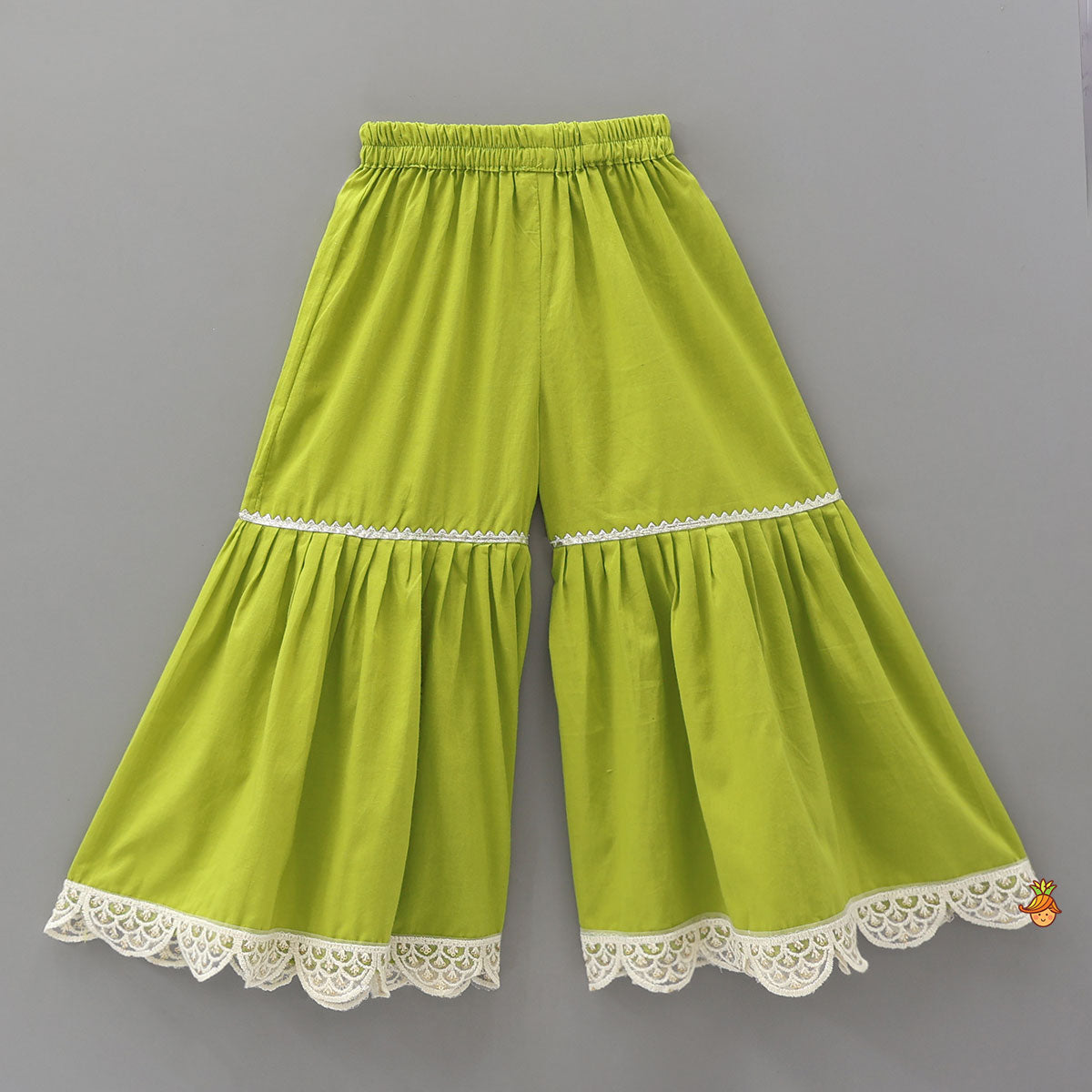 Elephant Hand Block Printed Kurti And Scalloped Lace Work Sharara