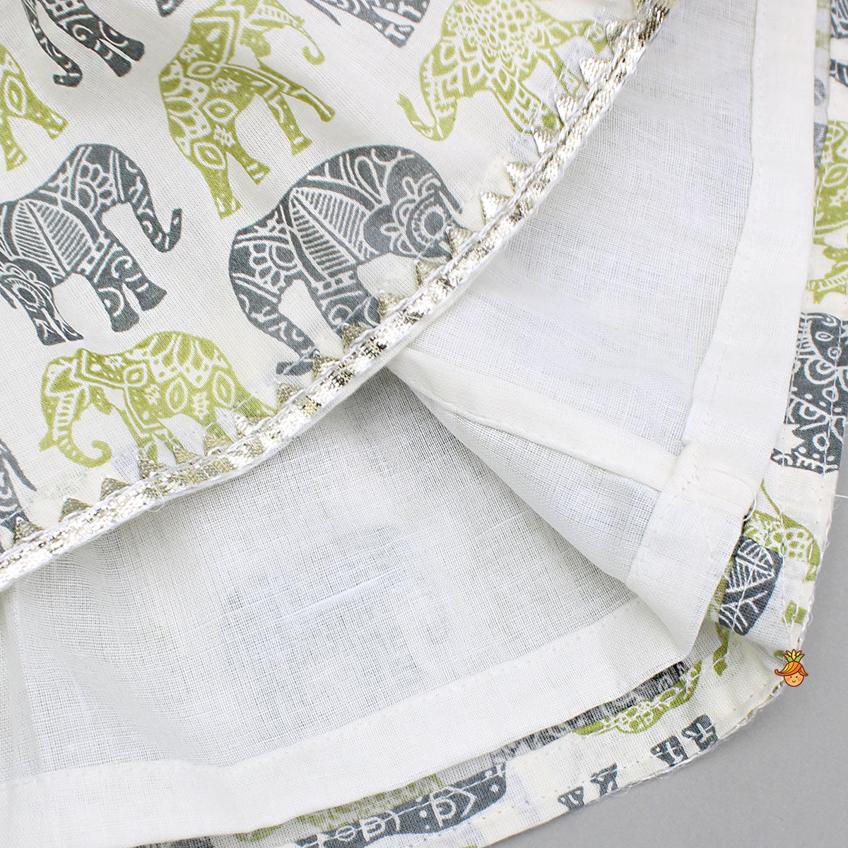 Elephant Hand Block Printed Kurti And Scalloped Lace Work Lime Green Sharara