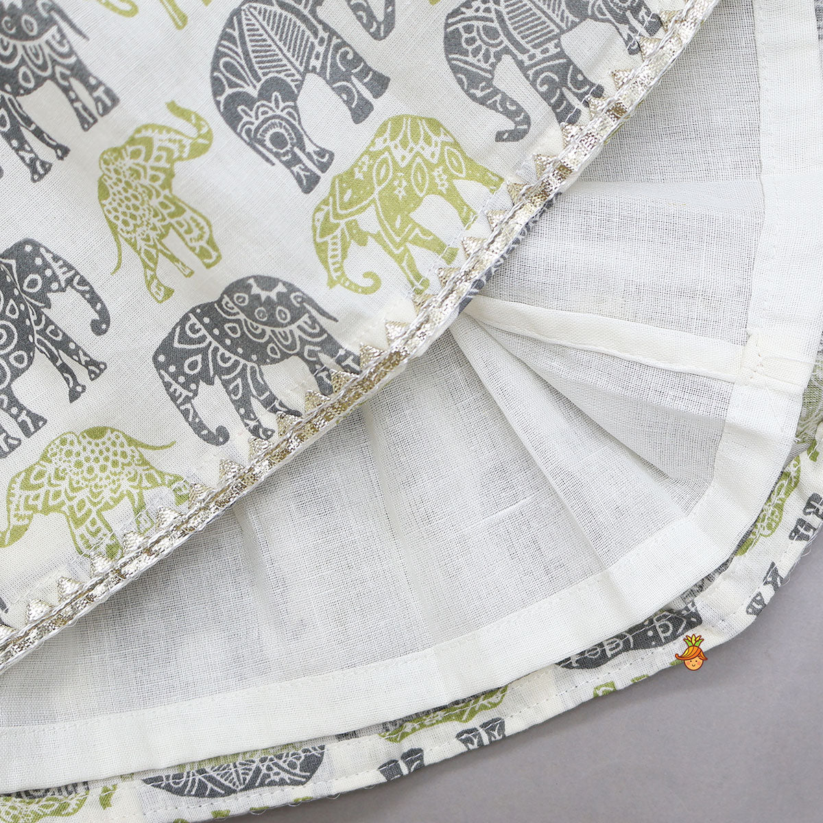Elephant Hand Block Printed Kurti And Scalloped Lace Work Sharara