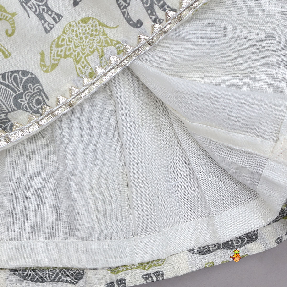 Elephant Hand Block Printed Kurti And Scalloped Lace Work Sharara