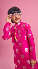 Pre Order: Hot Pink Floral Brocade Kurta With Pyjama