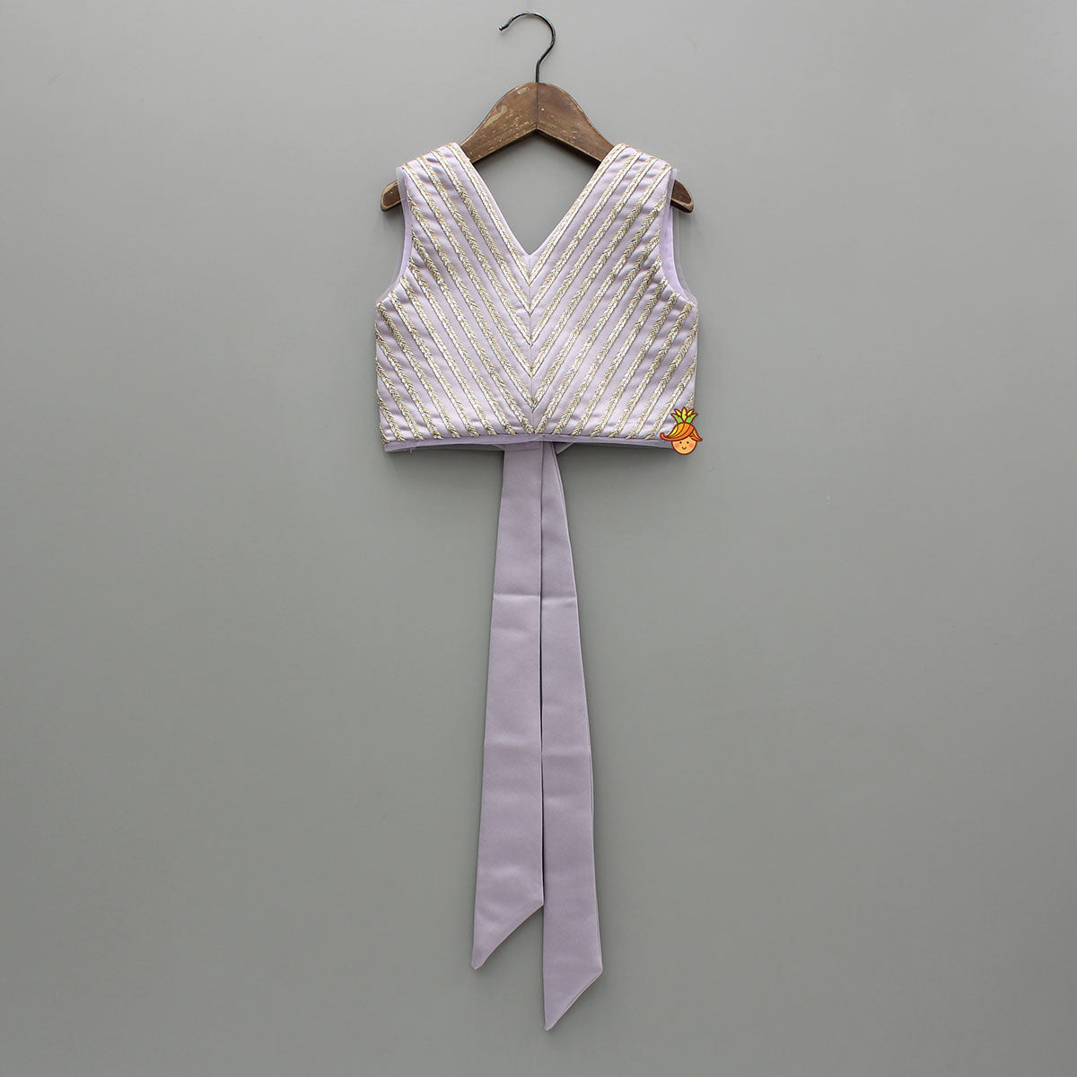 V Neck Sleeveless Lavender Top And Ruffle Frilly Lehenga