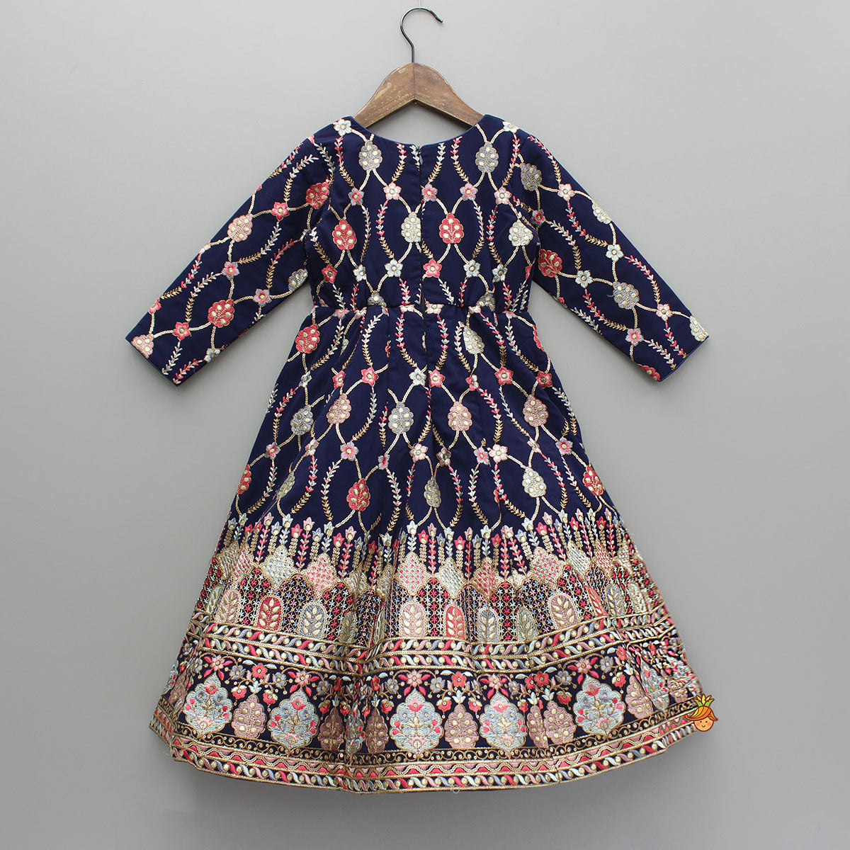 Glorious Navy Blue Thread And Sequins Embroidered Anarkali With Gota Lace Detail Dupatta