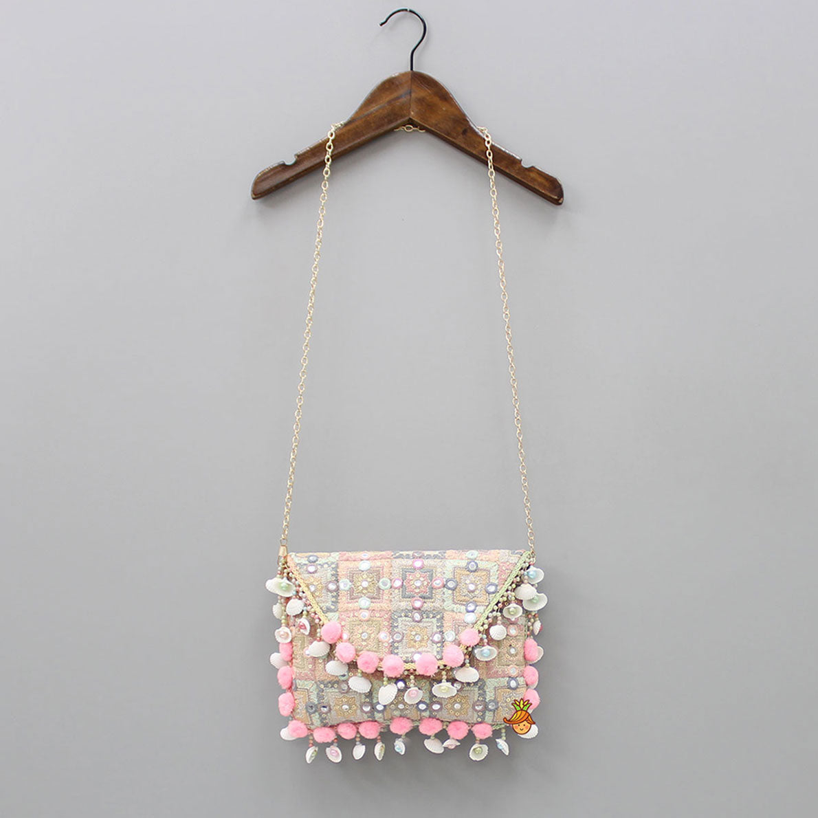 Pom Pom Detailed Multicolour Sling Bag