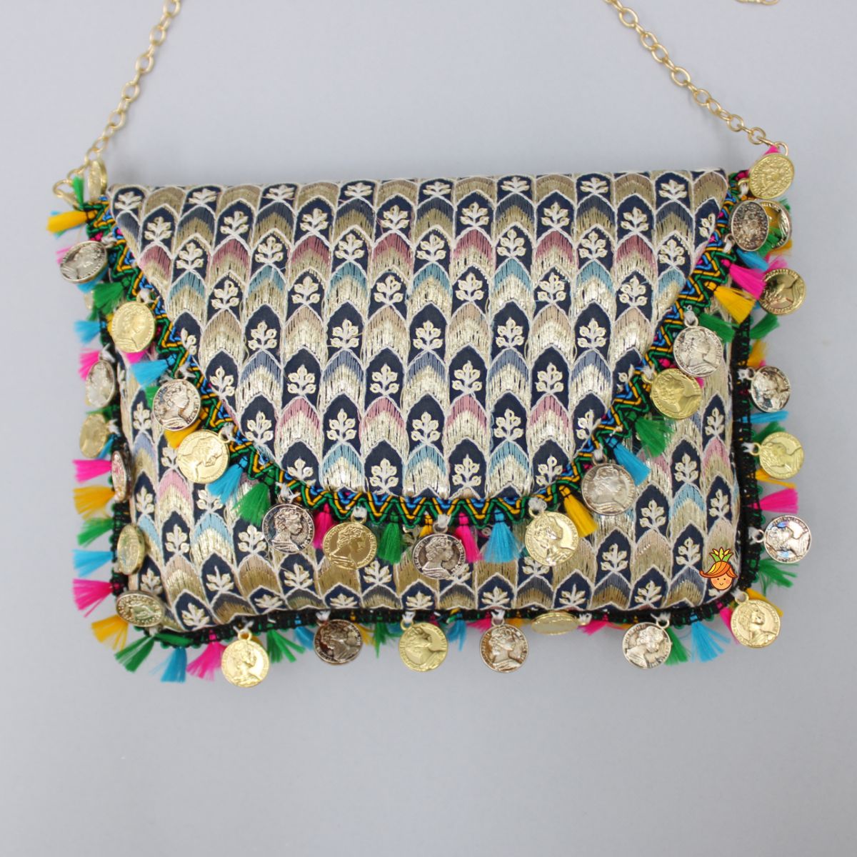 Fringes And Coin Tassels Enhanced Sling Bag