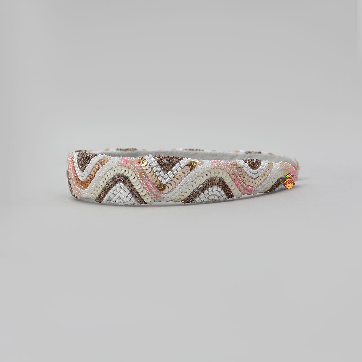 Beautiful Off White Cut Dana And Sequins Embroidered Hair Band