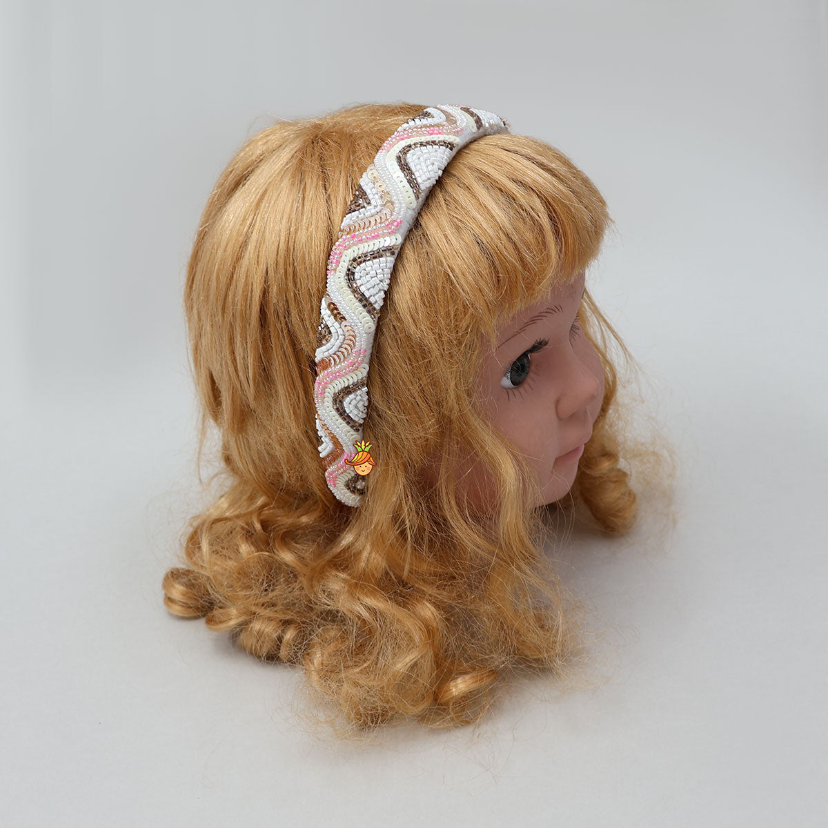 Beautiful Off White Cut Dana And Sequins Embroidered Hair Band