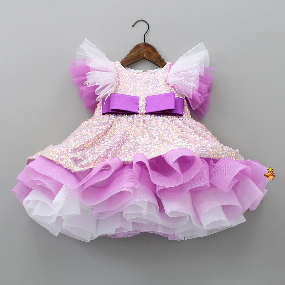 Purple Sequined Ruffle Dress