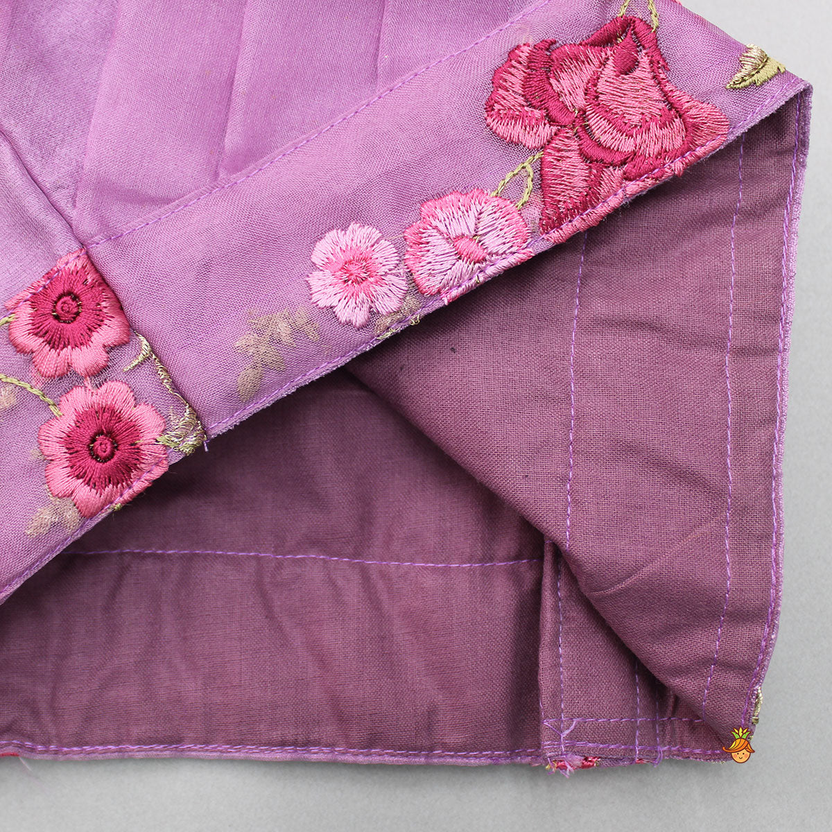 Lilac Pleated Rose Drape Top And Floral Embroidered Lehenga