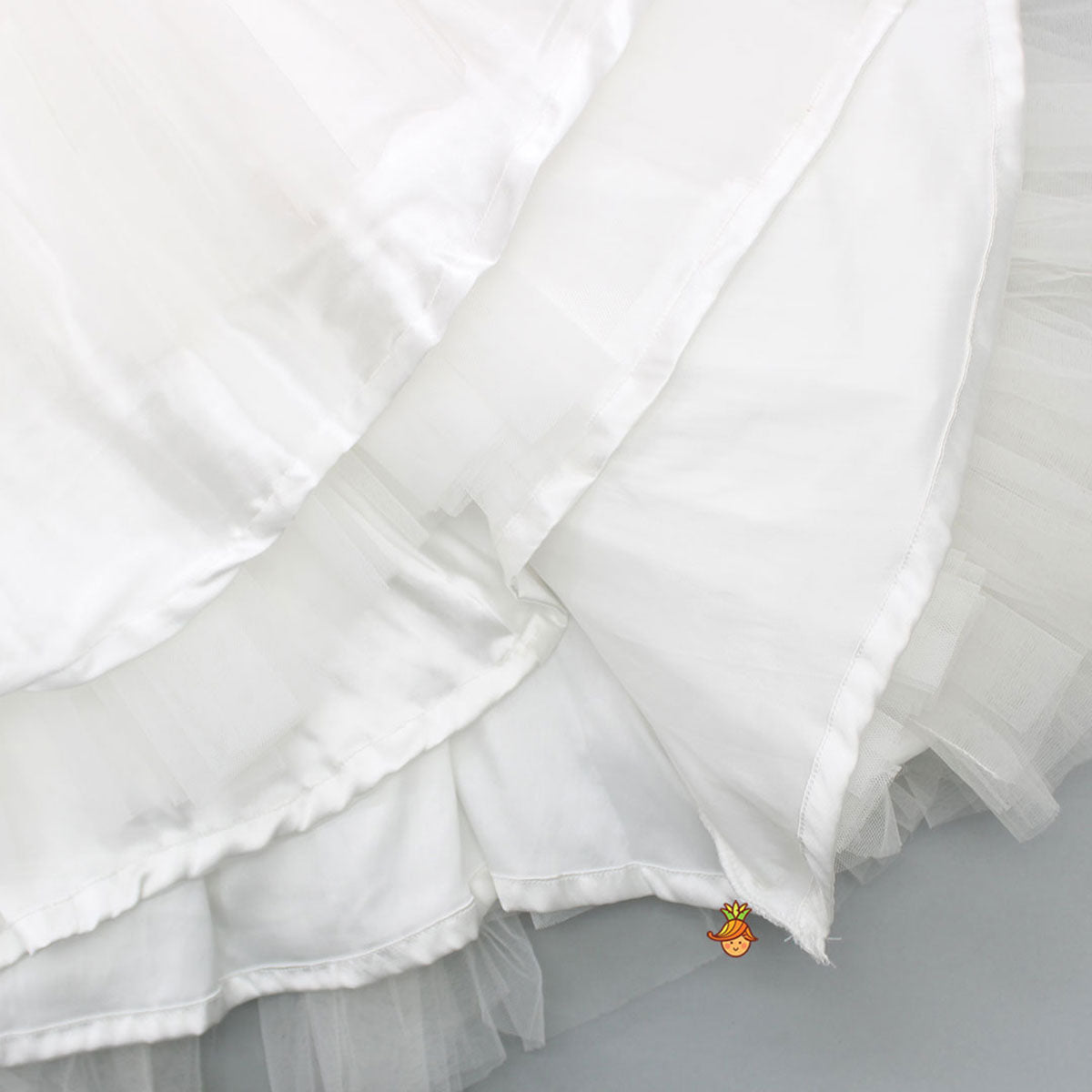 V Neck White Beaded Top And Pearly Tassels Enhanced Tiered Lehenga With Organza Dupatta