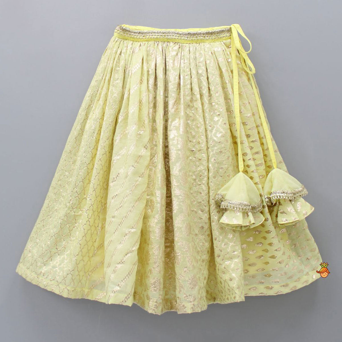 Organza Triple Layered Flap Pastel Yellow Top And Zari Embroidered Lehenga