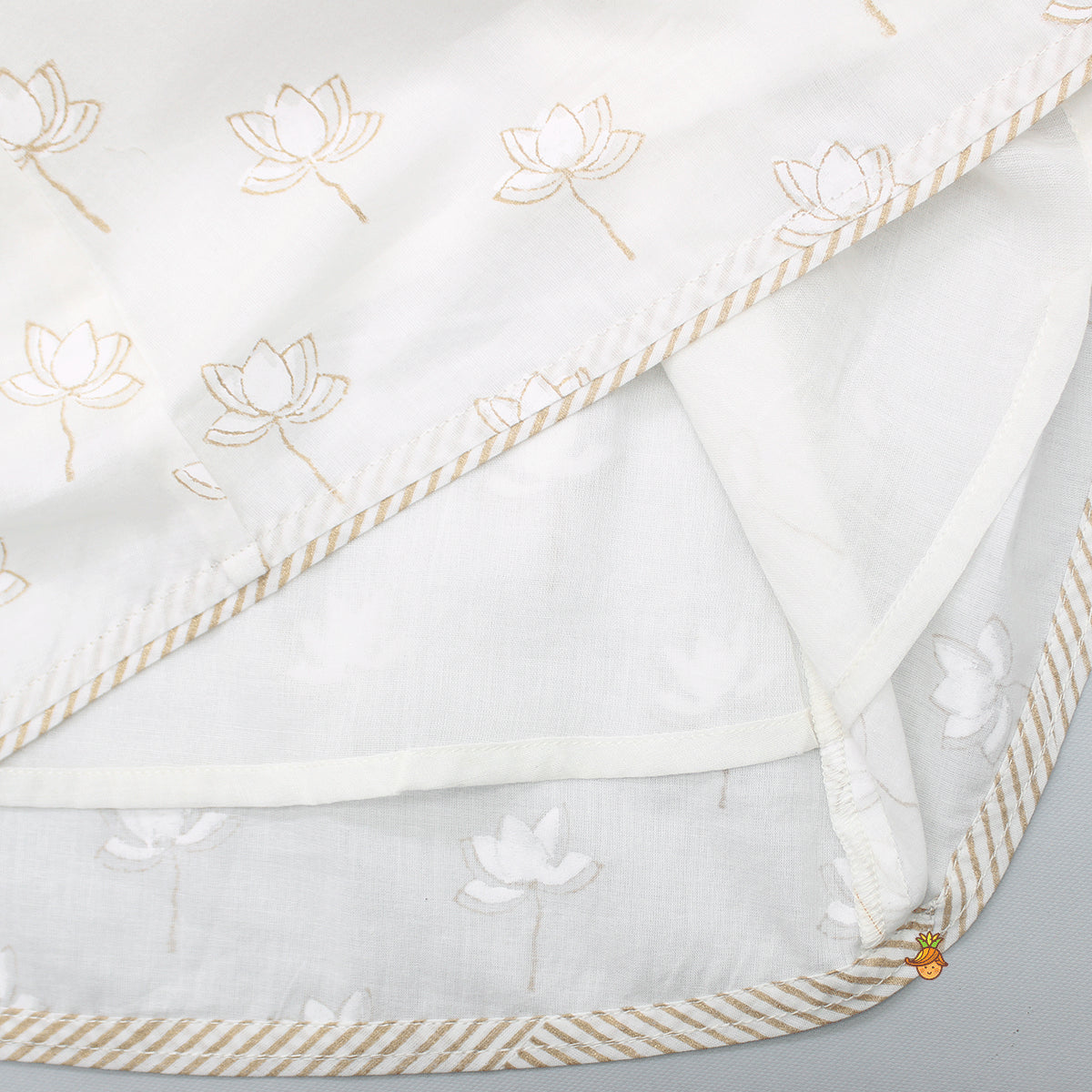 Lotus Printed Kurti With Fringes Detail Polka Dots Off White Tie Up Jacket And Pant