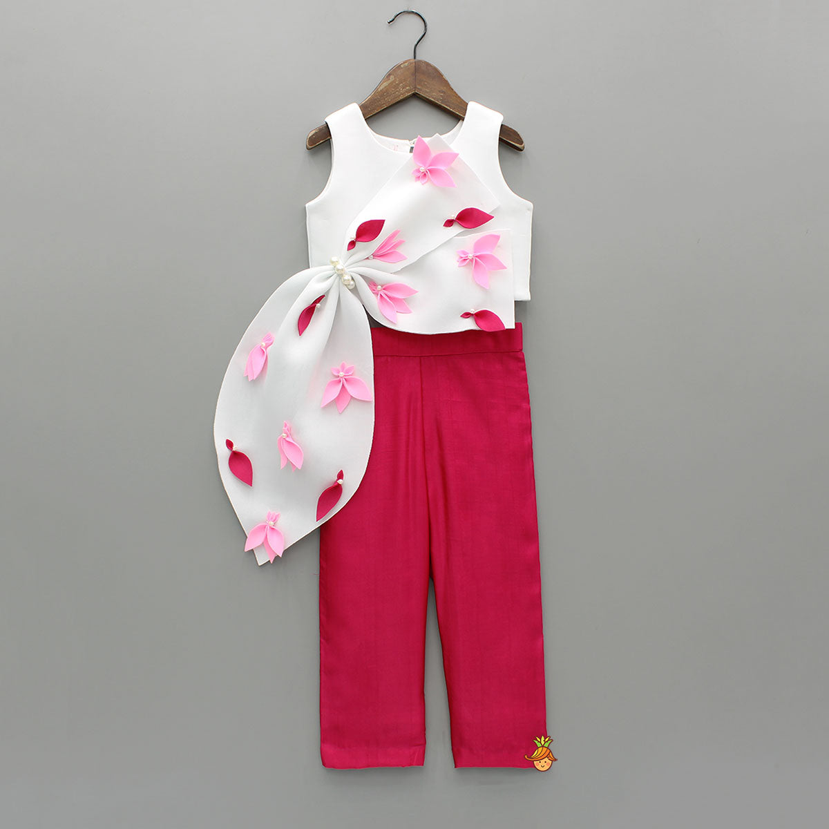 Over Sized Bowie White Scuba Stylish Top And Fuchsia Pink Pant