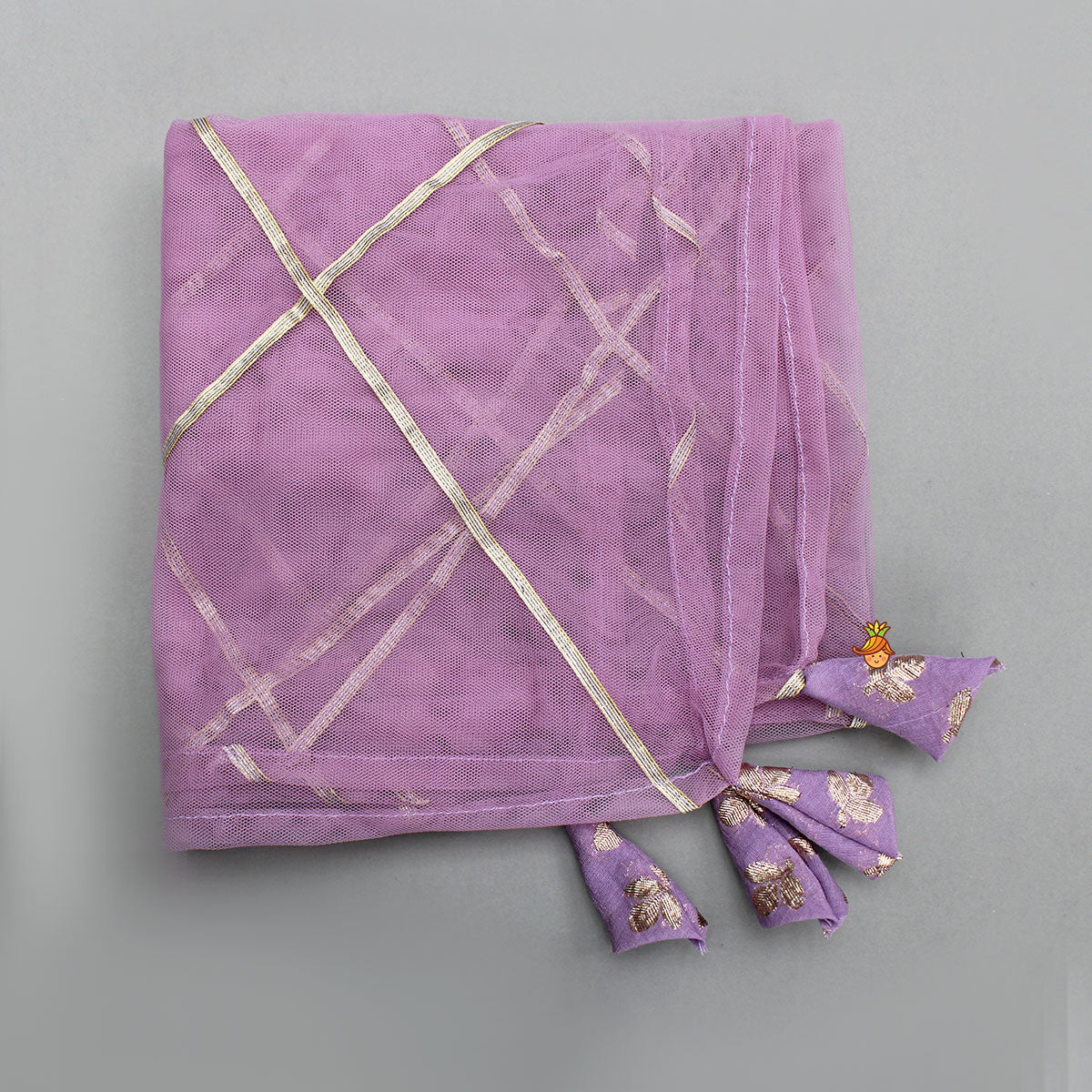 Elegant Pastel Purple Embroidered One Shoulder Top With Lehenga And Gota Lace Detail Dupatta