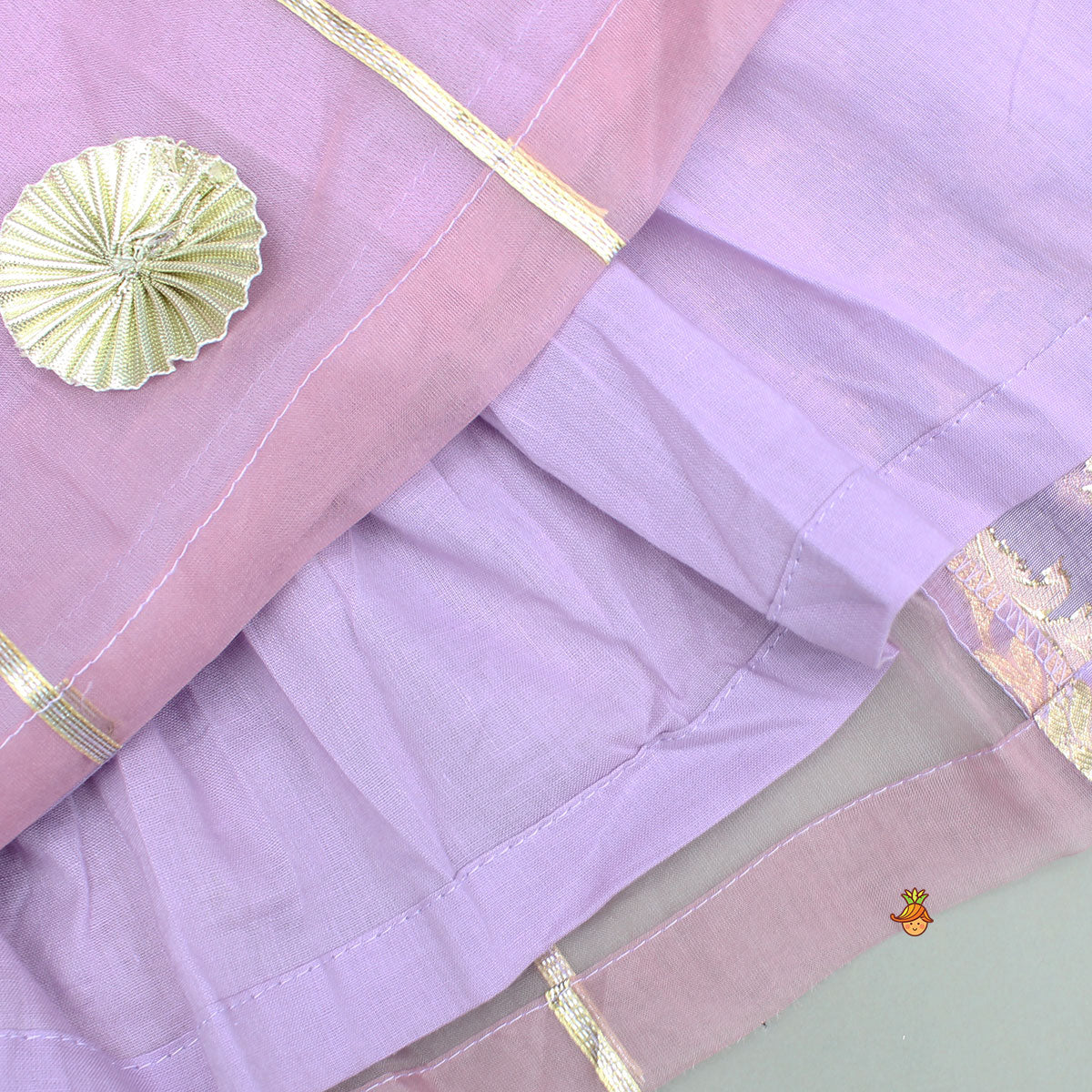 Elegant Pastel Purple Embroidered One Shoulder Top With Lehenga And Gota Lace Detail Dupatta