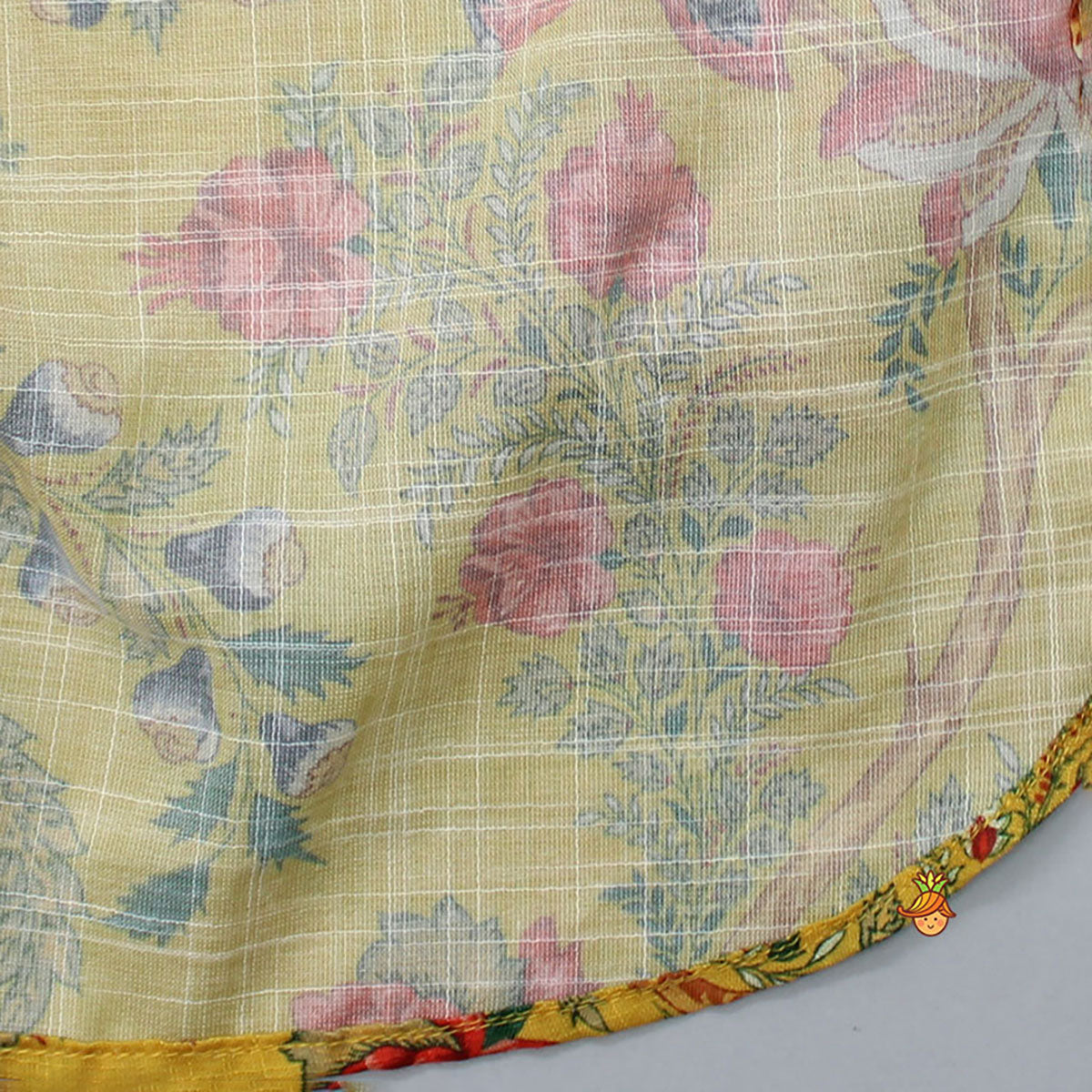 Intricate Yoke Gota Embroidered Mustard Printed Kurti And Pleated Sharara With Organza Sequined Dupatta