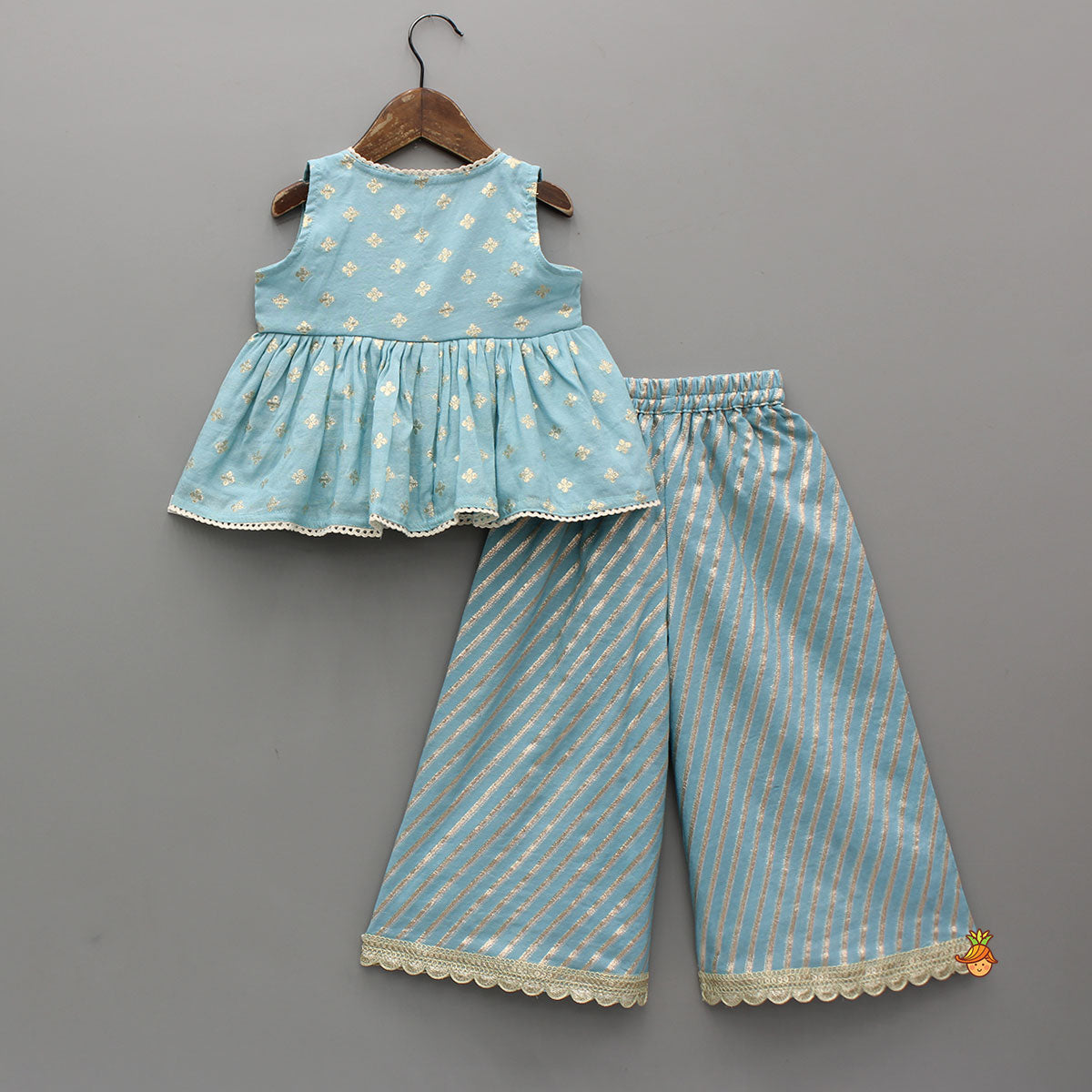 Ash Blue Front Slit Top And Flared Palazzo