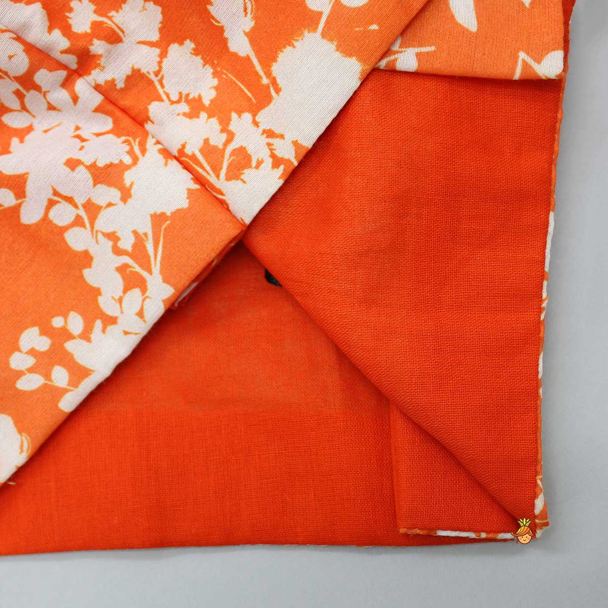 Checks Detail Yoke Orange Top And Floral Printed Lehenga With Organza Dupatta