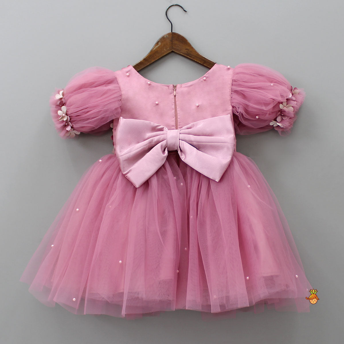 Flower Enhanced Pink Butterfly Wings Dress With Head Band