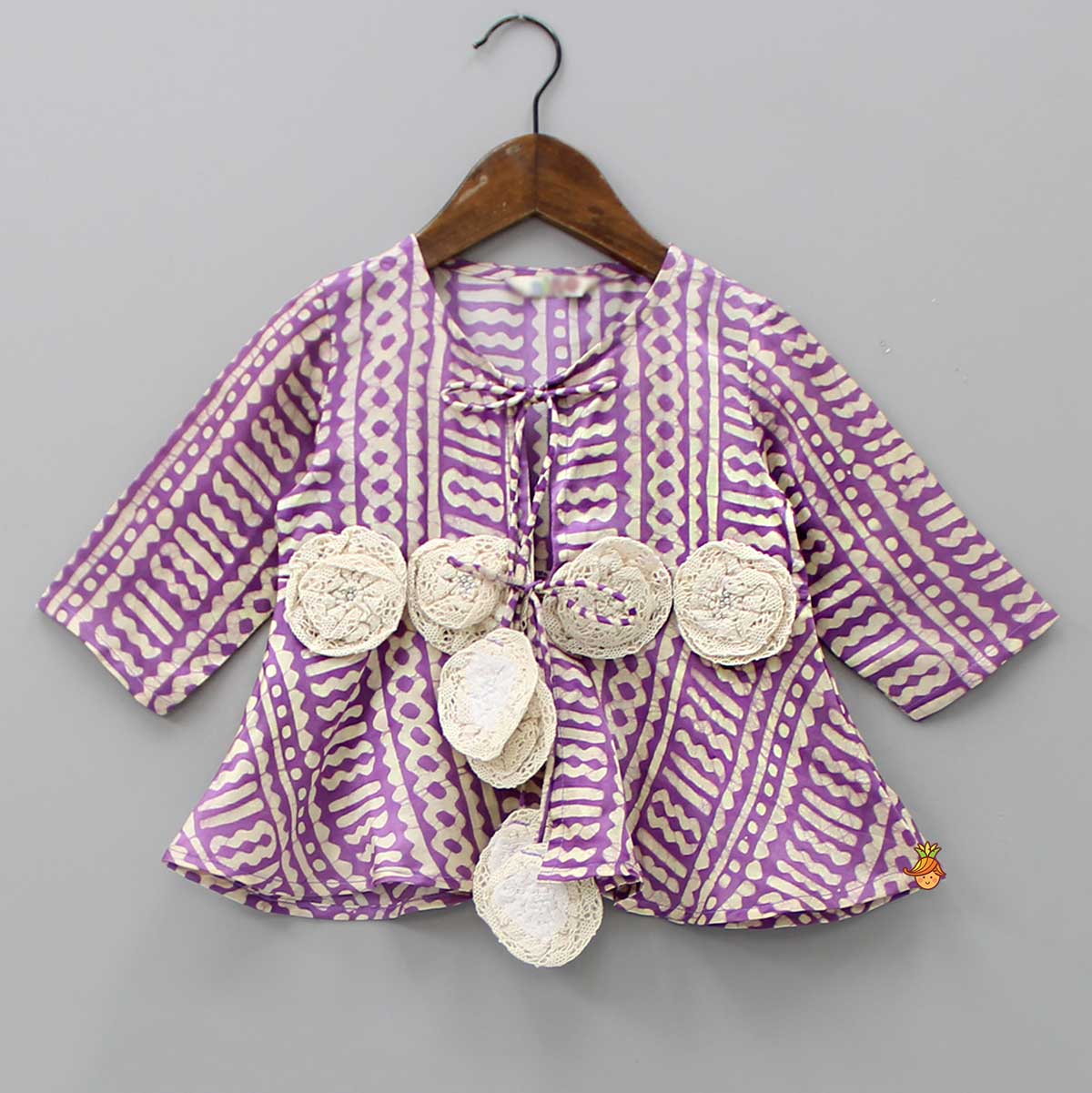 Triple Layered Top With Front Knot Detail Purple Jacket And High Low Flared Pant