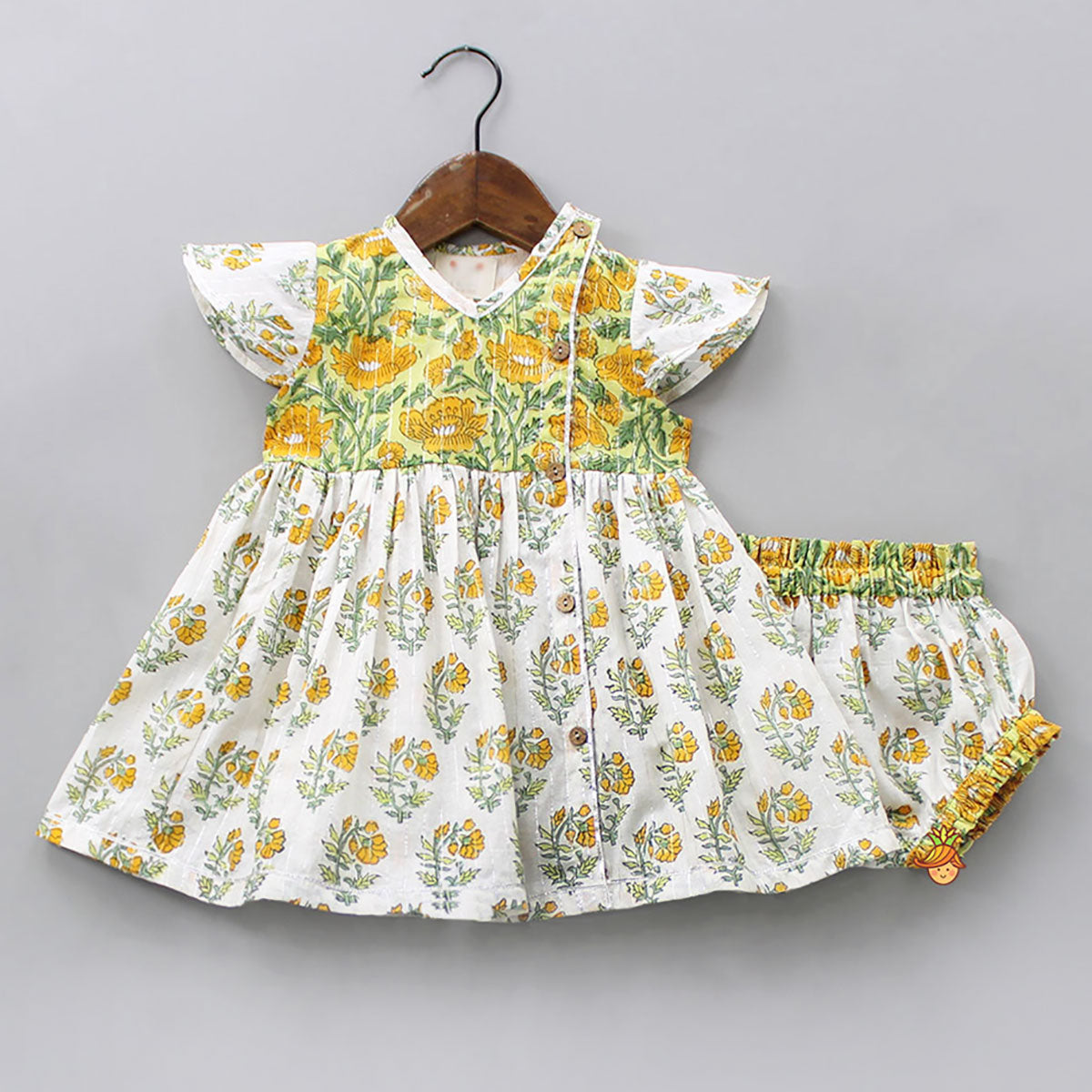Hand Block Printed Multicolour Infant Baby Set With Swaddle