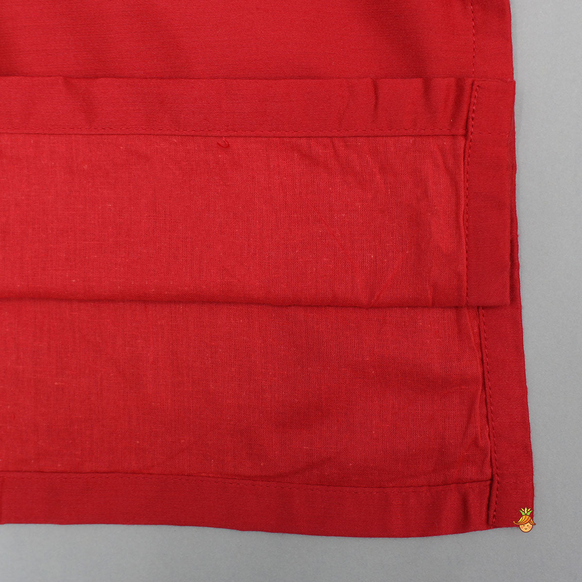 Brocade Attached Flap Red Kurta And Off White Pyjama