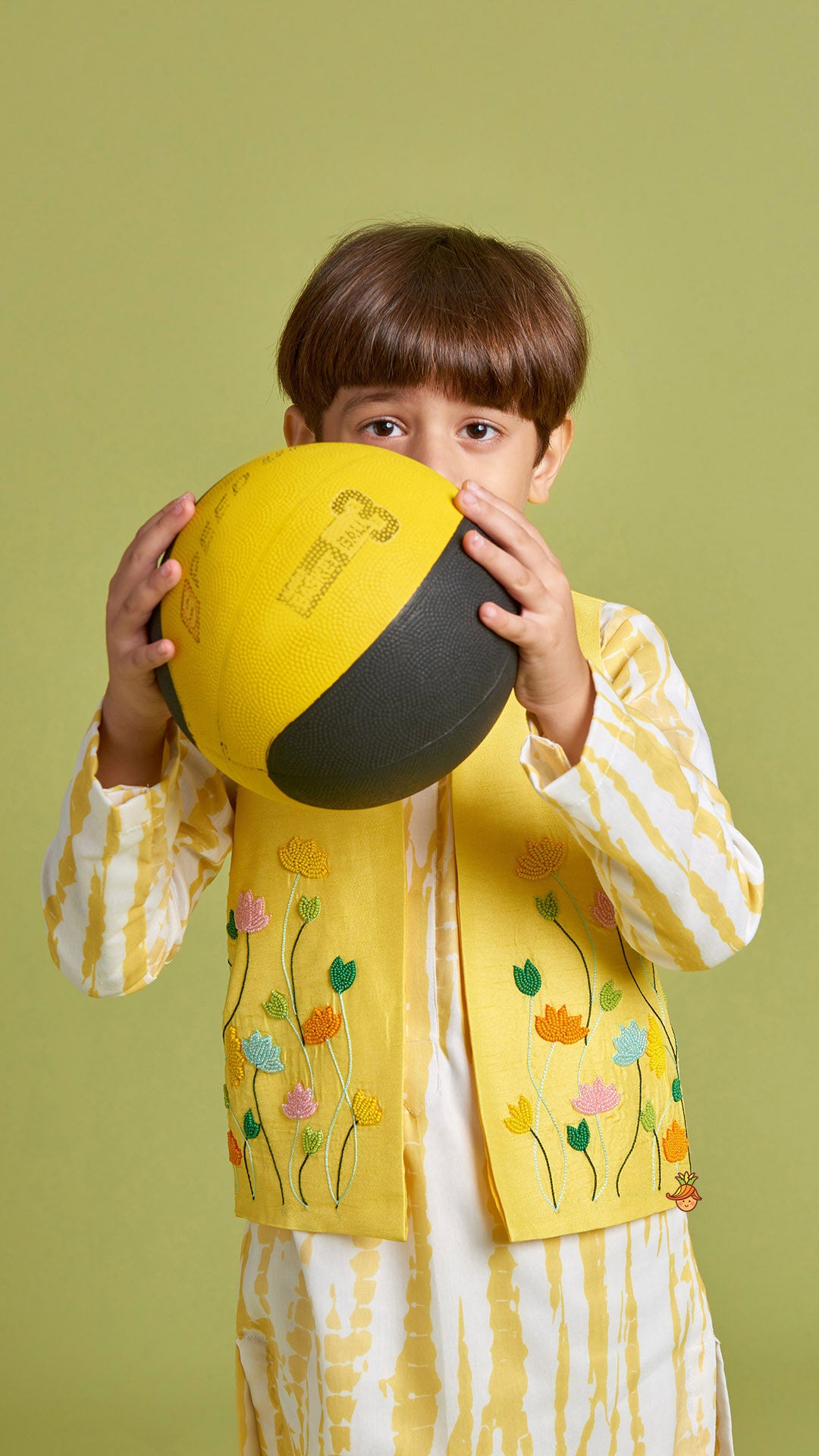 Shibori Printed Kurta With Beads Embroidered Yellow Open Jacket And Churidar