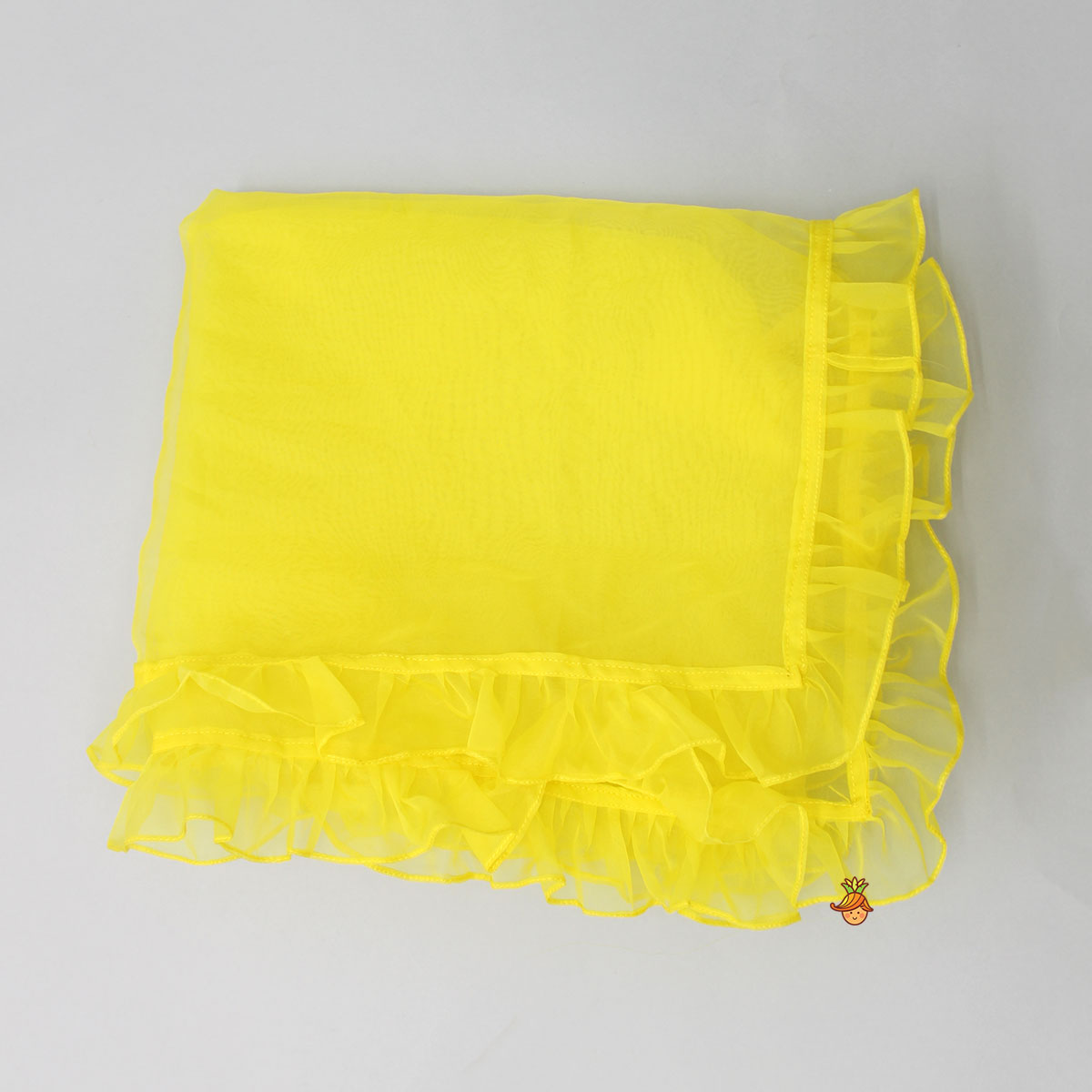 Beaded Yellow Top And Shibori Printed Lehenga With Ruffle Dupatta