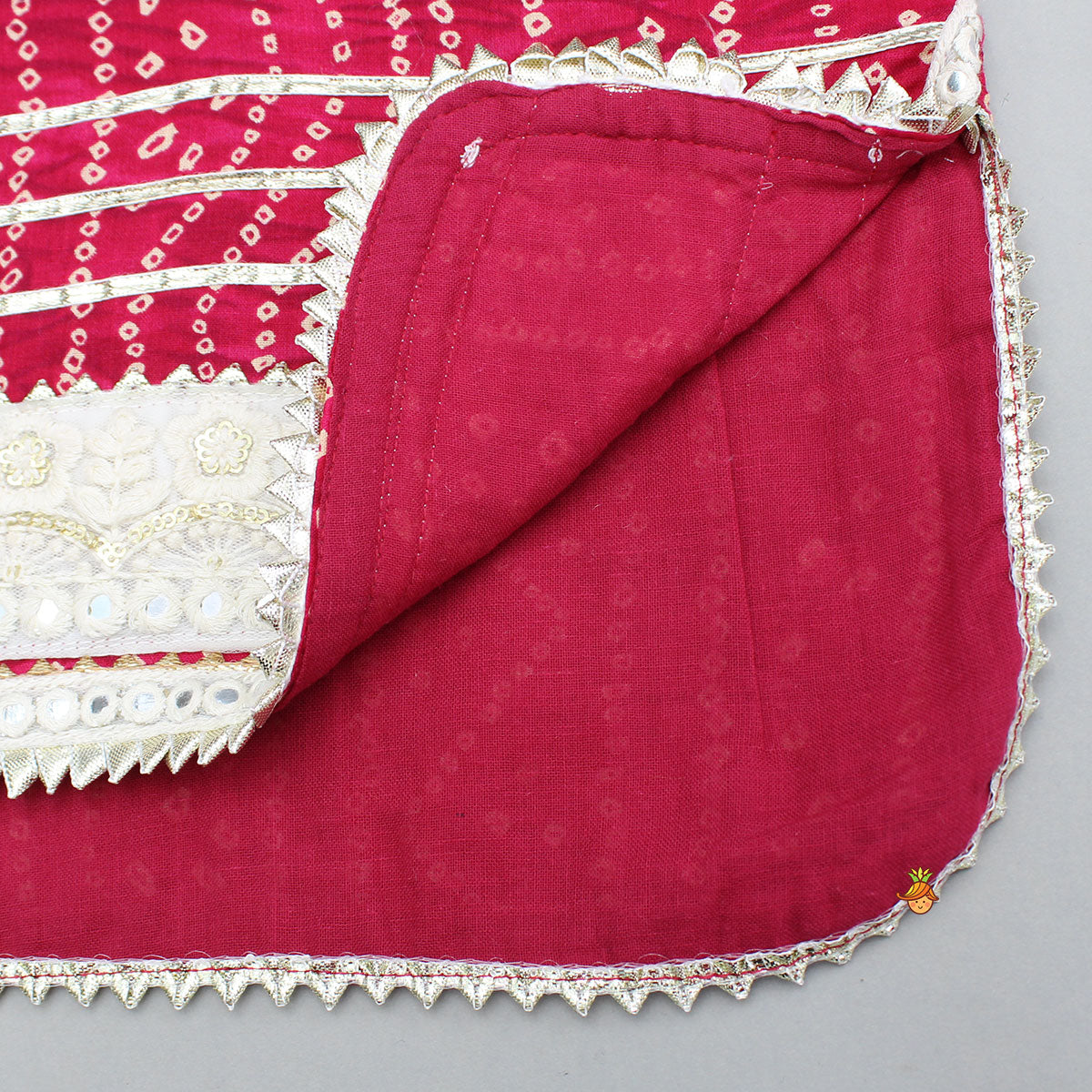 Bandhani Printed Pink Kurti With Off-White Sharara And Net Dupatta