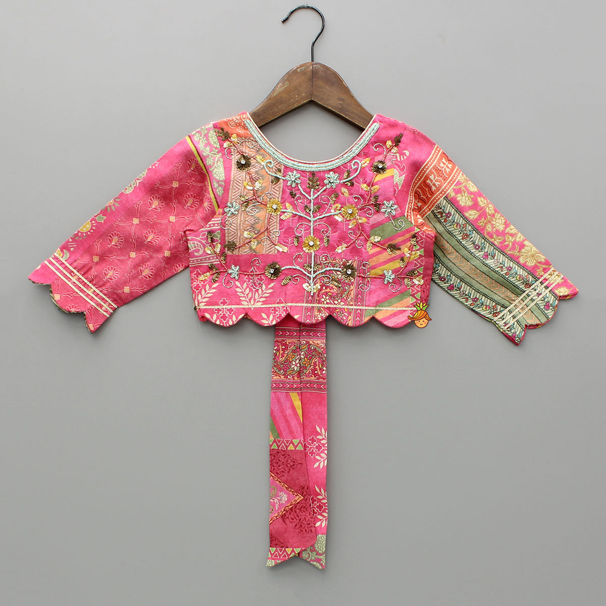 Stunning Pink Raw Silk Scalloped Top And Pearly Tassels Enhanced Lehenga